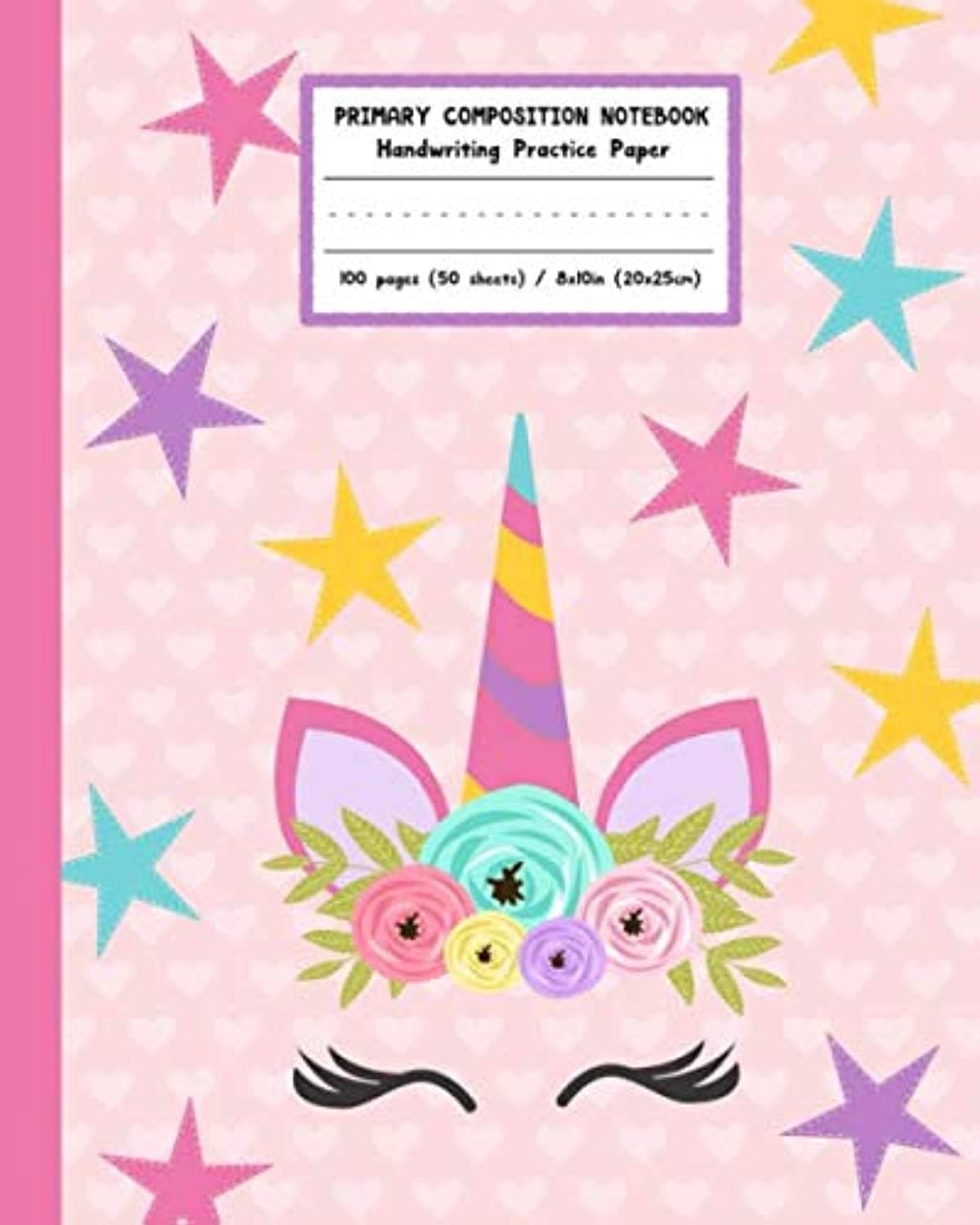 Primary Composition Notebook Handwriting Practice Paper: Adorable Boho Flowers Unicorn with Blank Writing Sheets for Kindergarten to 2nd Grade Elementary Students