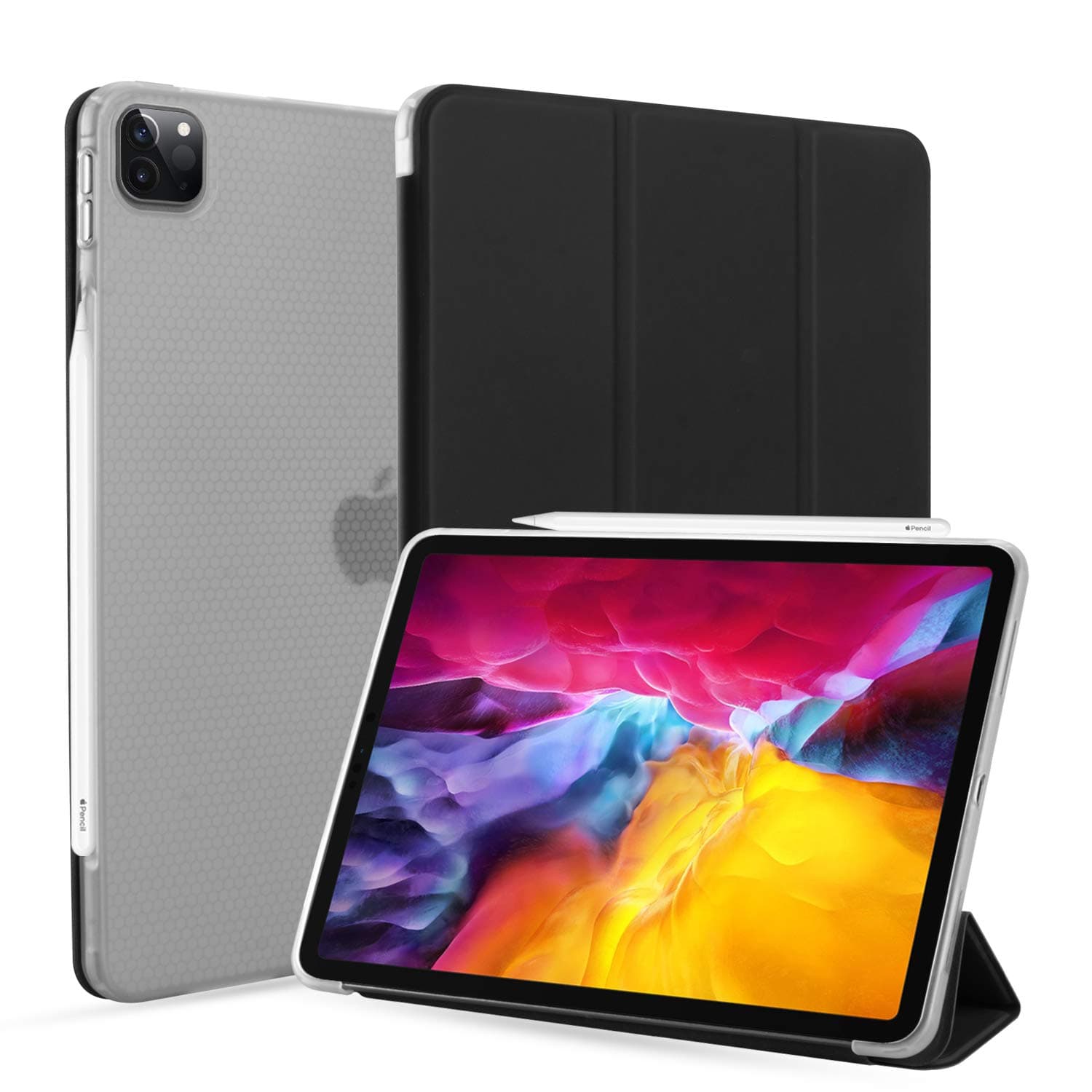 Neepanda Case for iPad Pro 11 inch 2020 2nd Generation, [Support Apple Pencil 2 Charging] Slim Smart Tri-fold Stand Soft TPU Transparent Back Cover for iPad Pro 11 2020 & 2018, Auto Sleep/Wake,Black