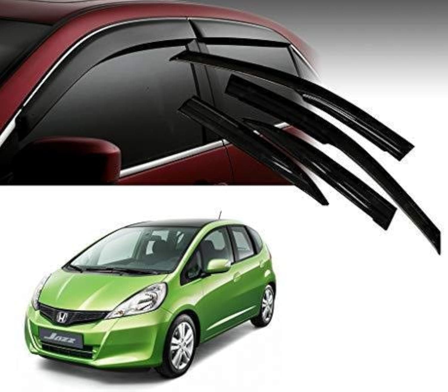 Car Rain Wind Door Visor Side Window Deflector for Jazz 2009-2014 Models- Black Color (Pack of 4)