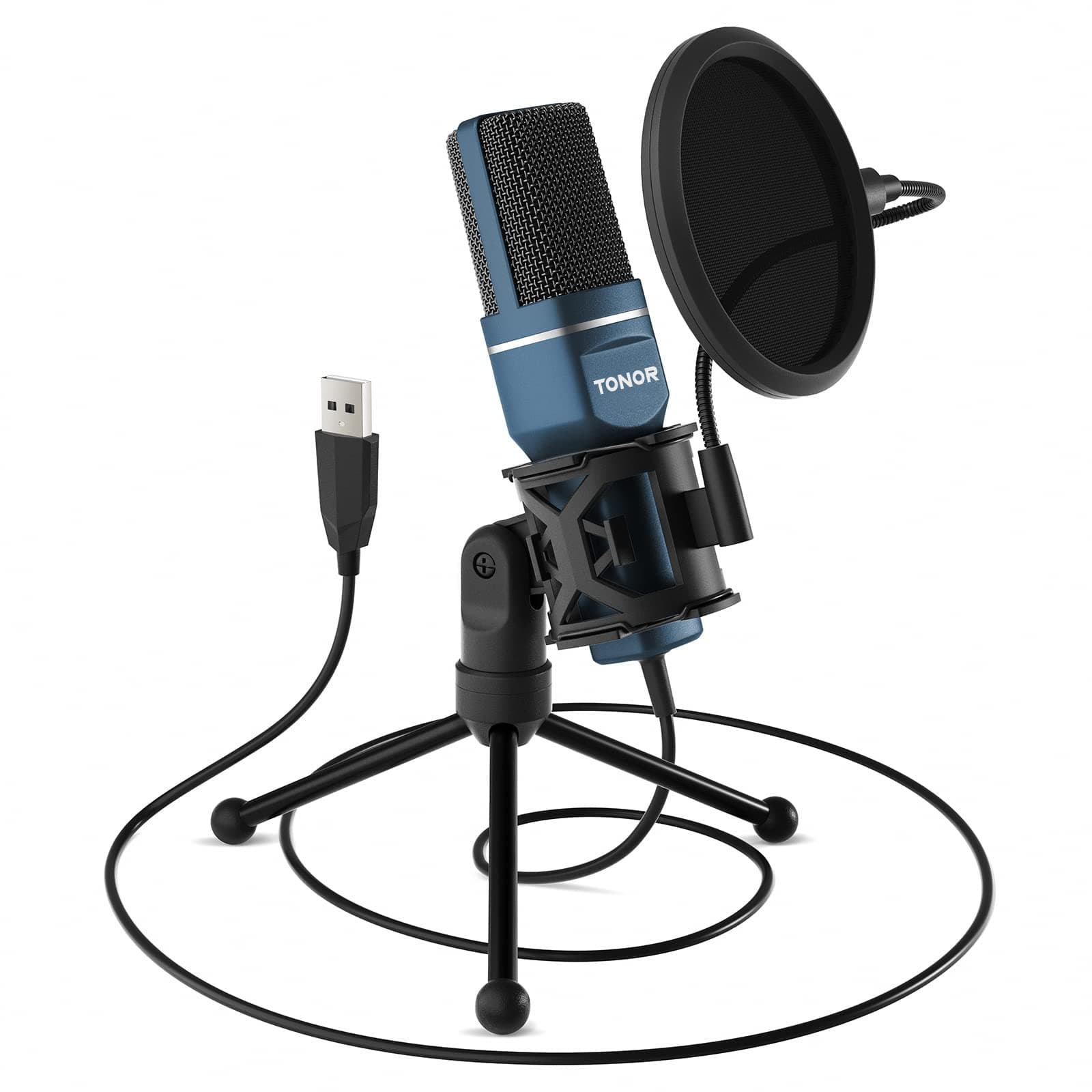 USB Cardioid Condenser Microphone for PC Microphone with Tripod and Anti-Pop Filter for Voice Recording and Musical, Podcasting, Streaming, Gaming for Windows Laptop