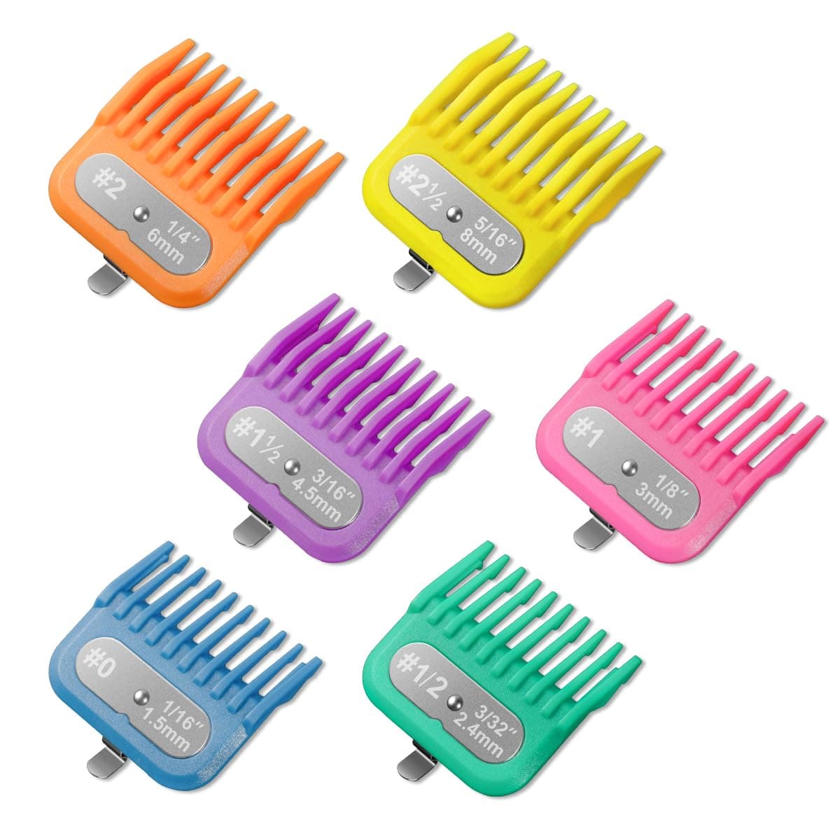 6 Clipper Guards fit for Andis Master, Oster Fast Feed, Andis AAC-1, GC, LCL, ML, PM-1, PM-2, PM-4, RCAC, RS-1, US-1, Clipper Guides Replacement, Size: #0 to #2 1/2 (Length: 1/16" to 5/16")