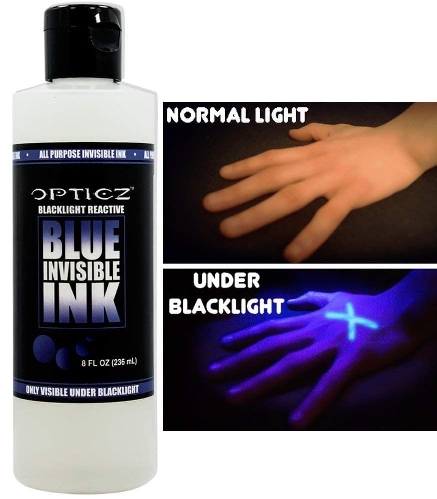 Opticz All Purpose Invisible Blue UV Blacklight Reactive Ink (8 Ounce Bottle)