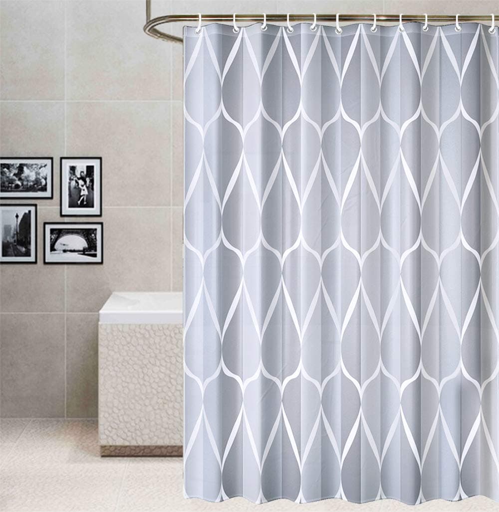 Raymall Grey Shower Curtain Gray White Teardrop Pattern Water Drop 72x72 Inches Waterproof Washable Polyester Fabric with Hooks for Bathroom Decor (Multi2-Waterdrop)