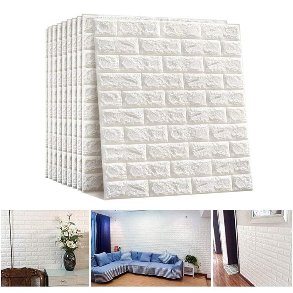 ean PE foam 3D wall tile pattern self-adhesive anti-collision waterproof wall sticker (70x77cm) (Bundle of 4pcs white)