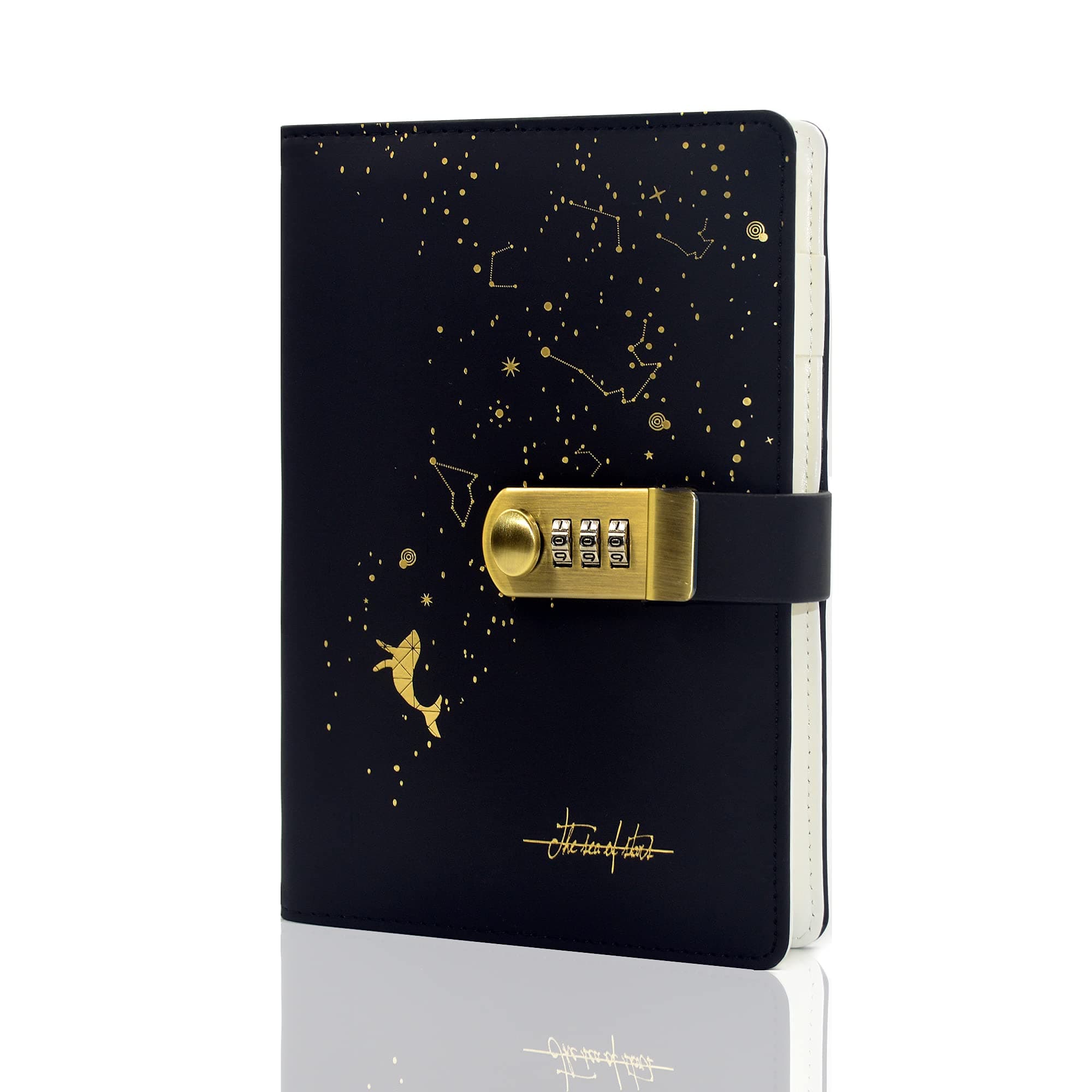 Lirener Creative Leather Diary with Combination Lock(Dolphin Pattern), A5 Secret Password Notebook Journal Digital Locking Diary Notepad Handbook Sketchbook Daily Planner Agenda, 150x220mm Unknown Binding