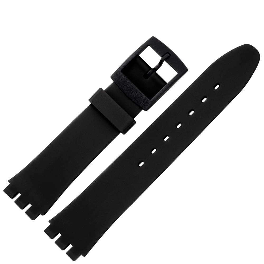 Watch strap 17 mm plastic matte black, Swatch special strap – matching coloured clasp – durable plastic strap for watches - replacement wrist band in simple and sporty design