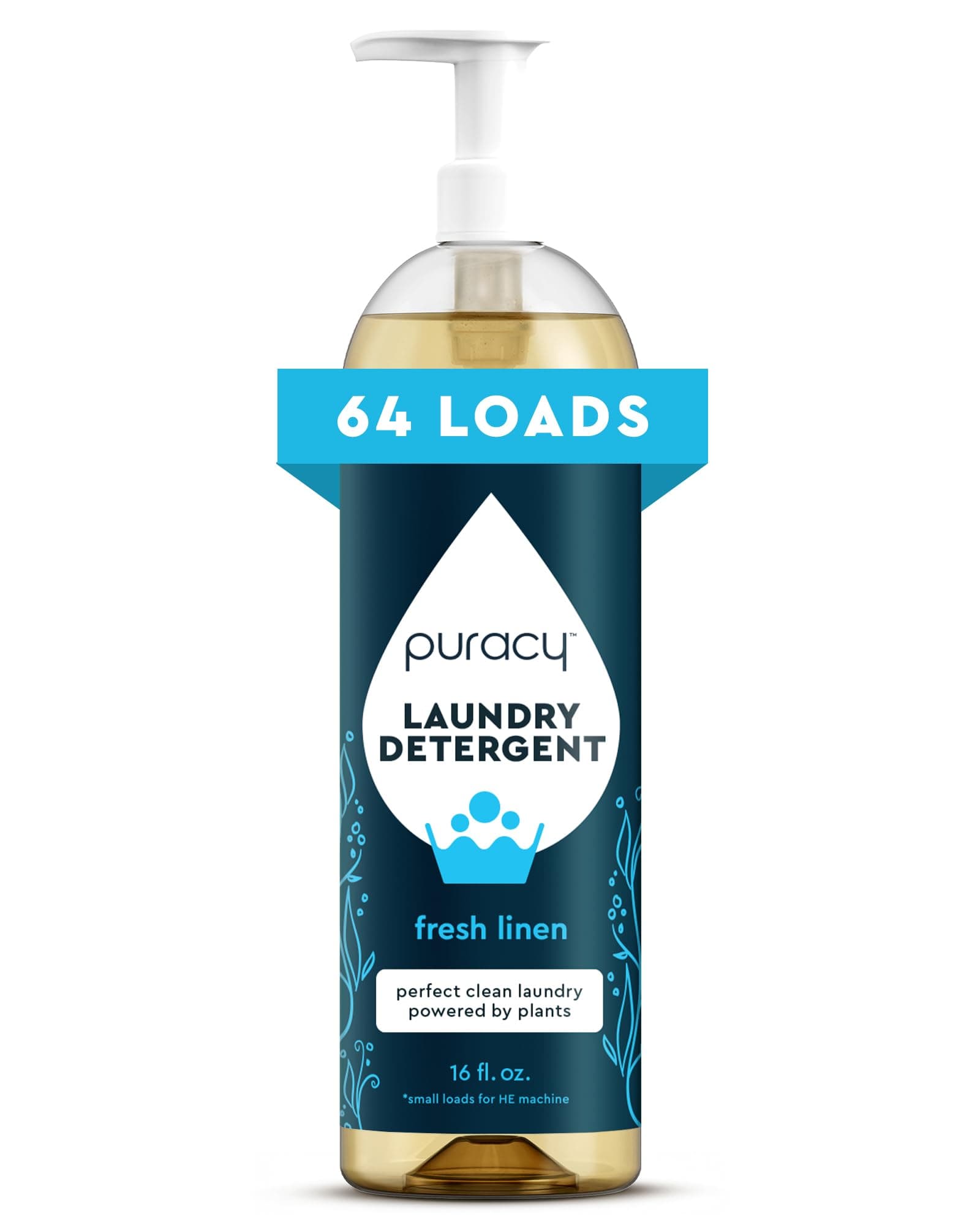 Puracy Laundry Detergent - Enzyme-Powered Liquid Laundry Detergent Concentrate, Natural Laundry Detergent Seen on TikTok, Non-Toxic (Fresh Linen, 16 fl oz, 64 Loads)