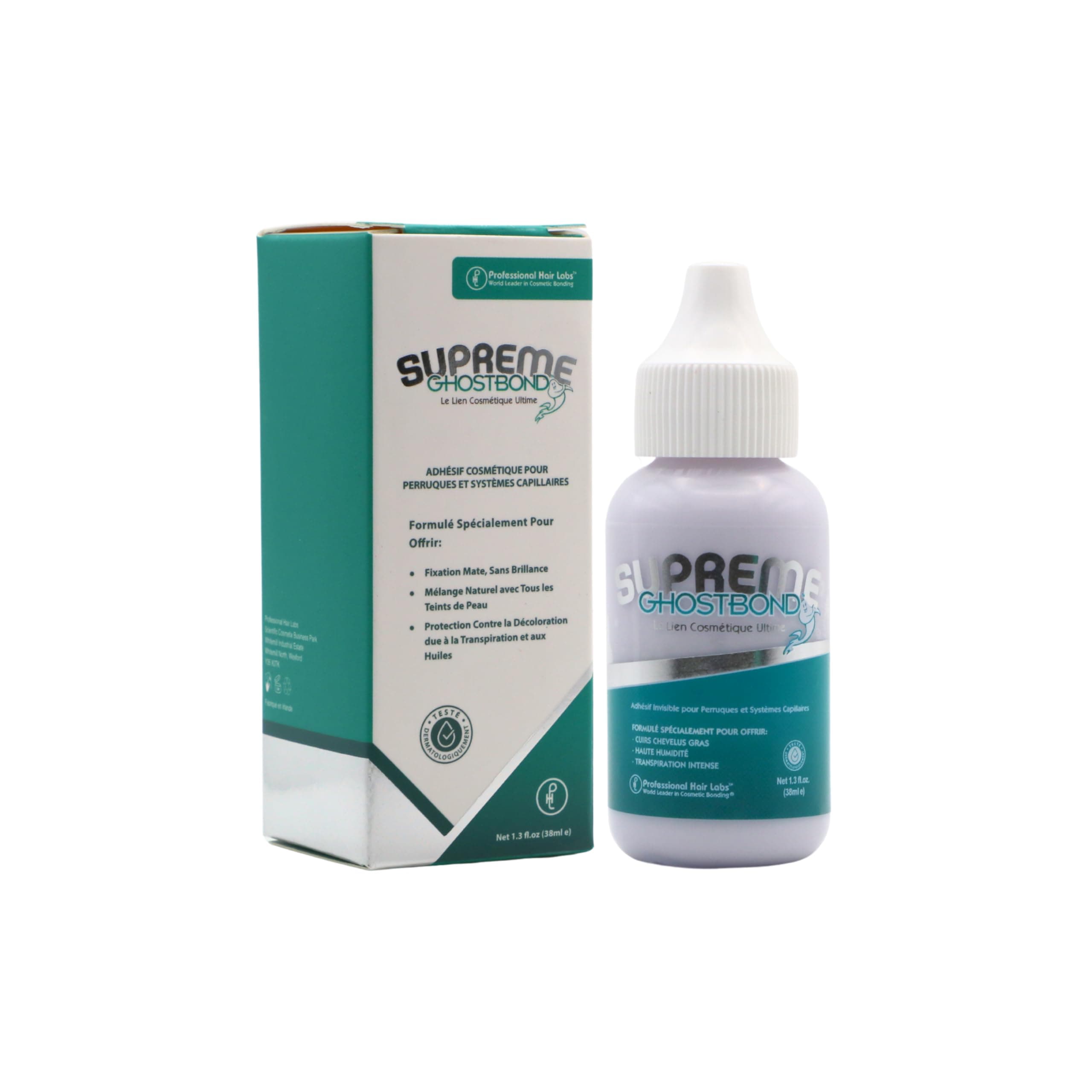 GHOSTBOND Supreme No Shine Poly & Lace Wig Glue - 1.3oz - Extra-Strength Waterproof Adhesive for Poly & Lace Systems - Max Hold for Oily Skin, Humidity & Heat - Invisible Finish, Latex-Free