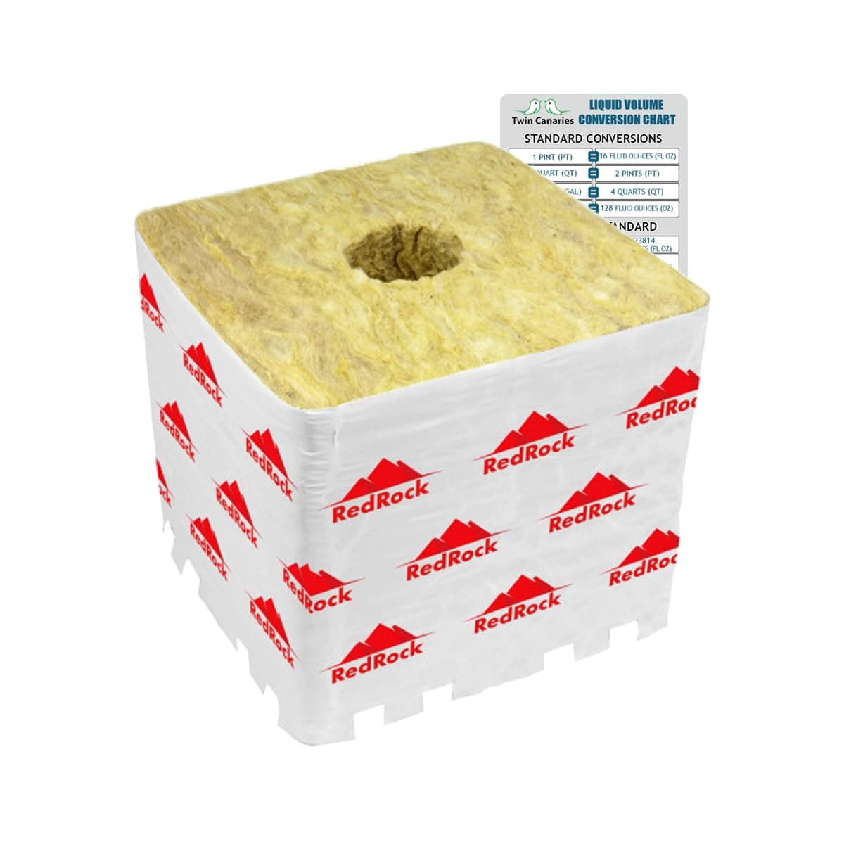 Redrock Rockwool Cubes – 6" x 6" Stone Wool Starter Blocks with 42/40 Hole | 4-Pack | for Hydroponics & Indoor Growing | Includes Twin Canaries Chart