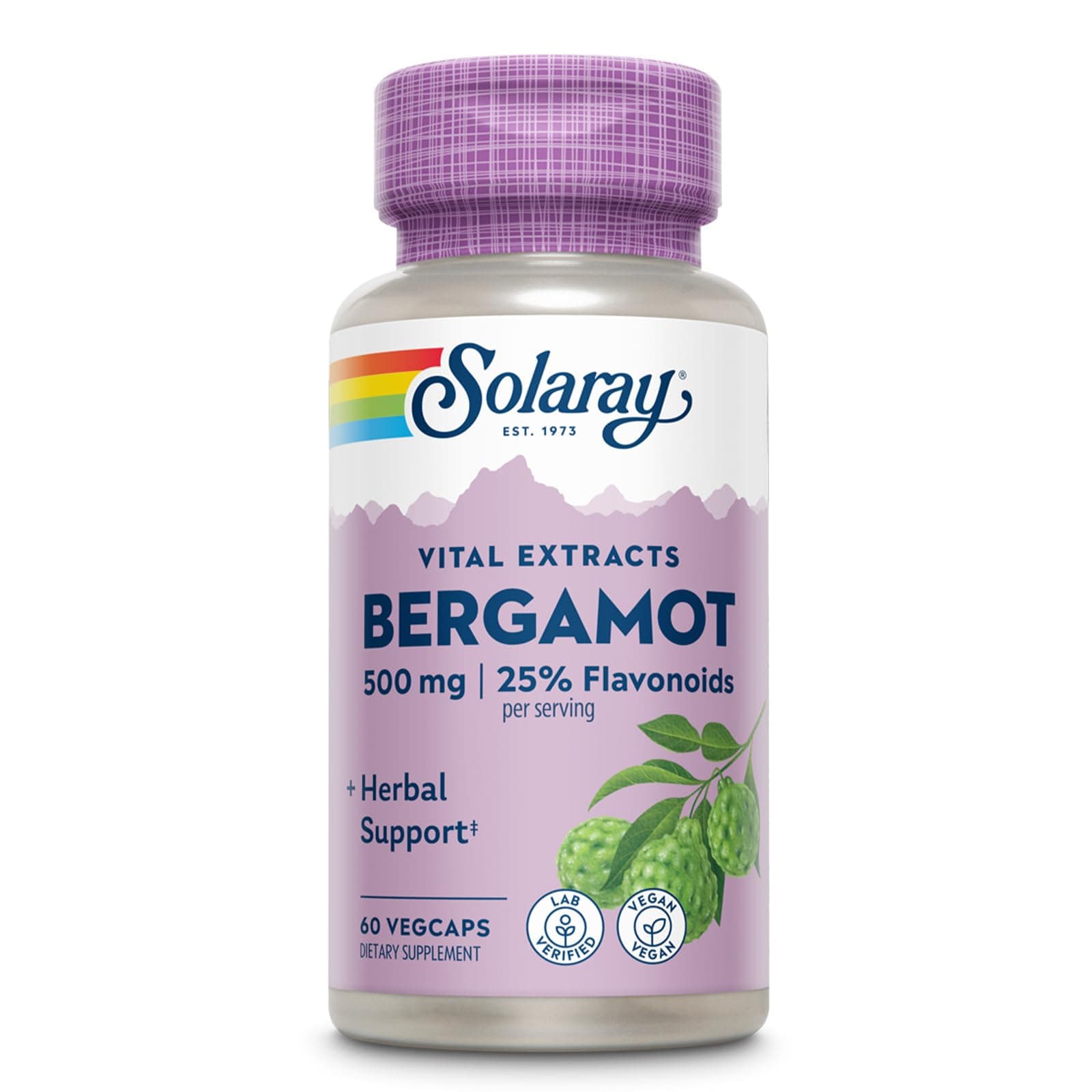 Solaray Bergamot Advanced Formula, Cardiovascular Support Fruit Extract, Veg Cap (Btl-Plastic) 500mg, 60ct