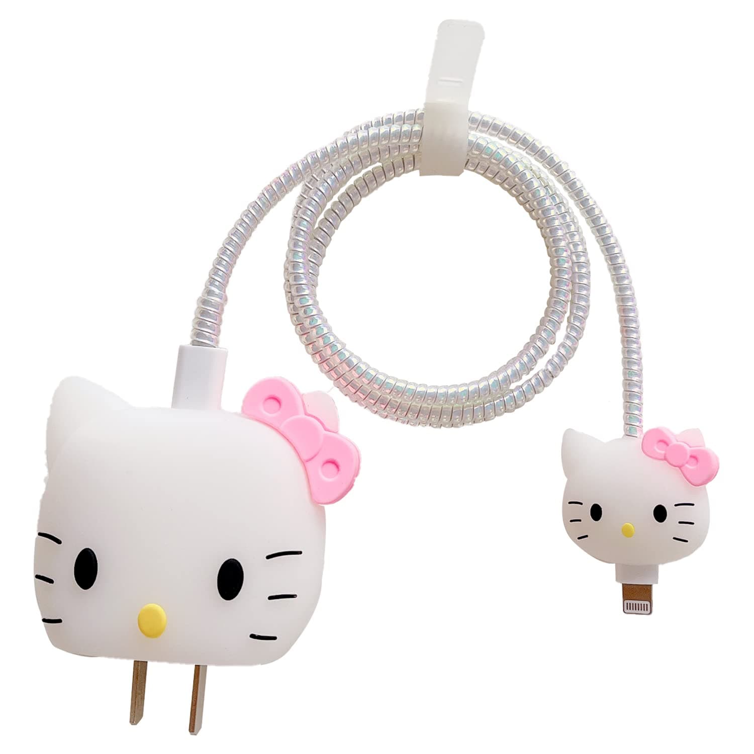 3D Cute Cartoon Wall Charger Protector Case - Compatible for Apple 20W USB-C Power Adapter and Lightning Cable No.01(4in1)