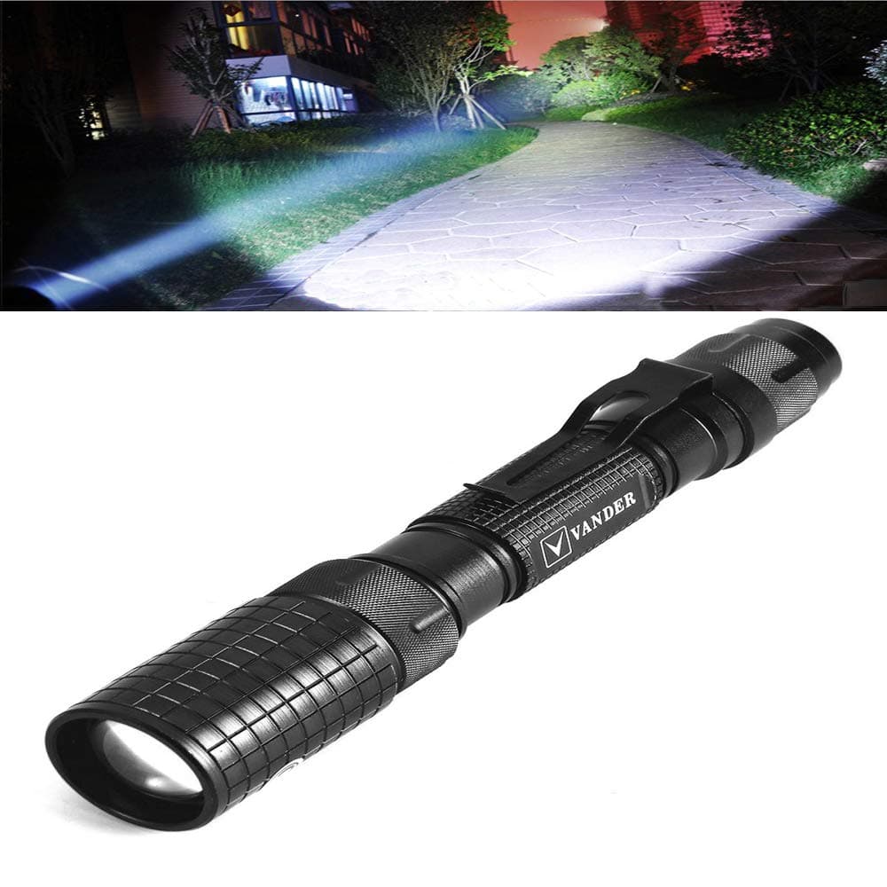 LED Torch, Waterproof Ultra Bright 5000 Lumen LED Flashlight, 5-Mode Adjustable Focus Zoomable Camping Torch, Powered by 18650 Batteries + Charge (Included) [Energy Class A++]