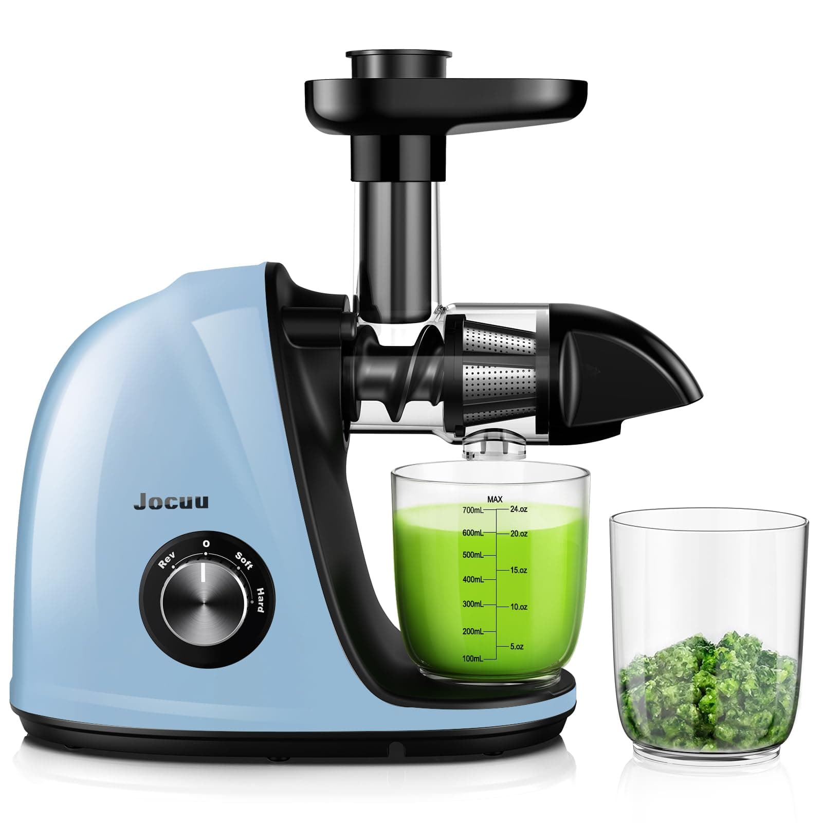 Jocuu Slow Masticating Juicer with 2-Speed Modes - Cold Press Juicer Machine - Quiet Motor & Reverse Function - Easy to Clean Juicer Extractor - Juice Recipes for Fruits & Vegetables (Light Blue)