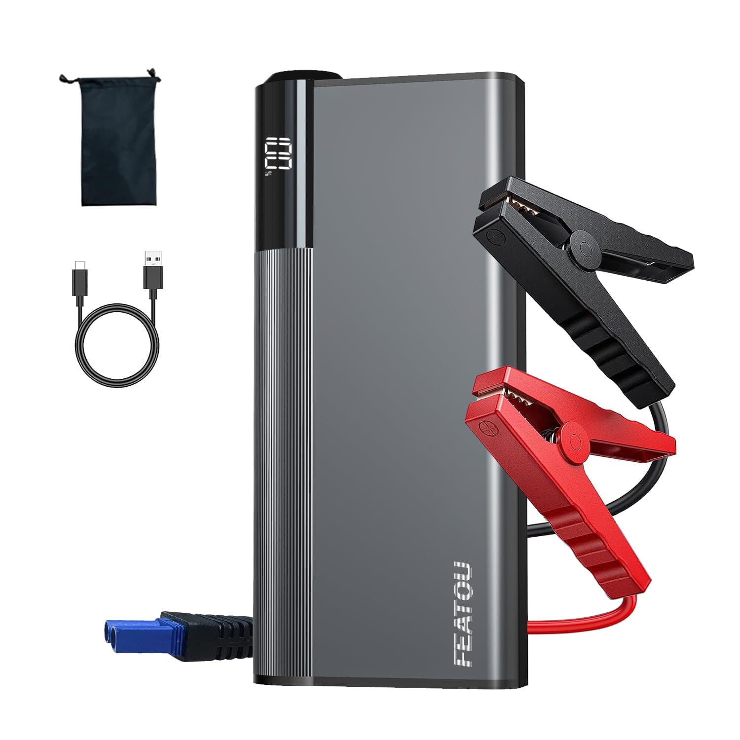 FeatouPortable car Jump Starter,3 in 1function car Jump Box 2000A Peak,12V Jump Starter Battery Pack with Smart Safety Jumper Cables, car Battery Jump Starter Portable for 7L Gas or 6.0L Diesel