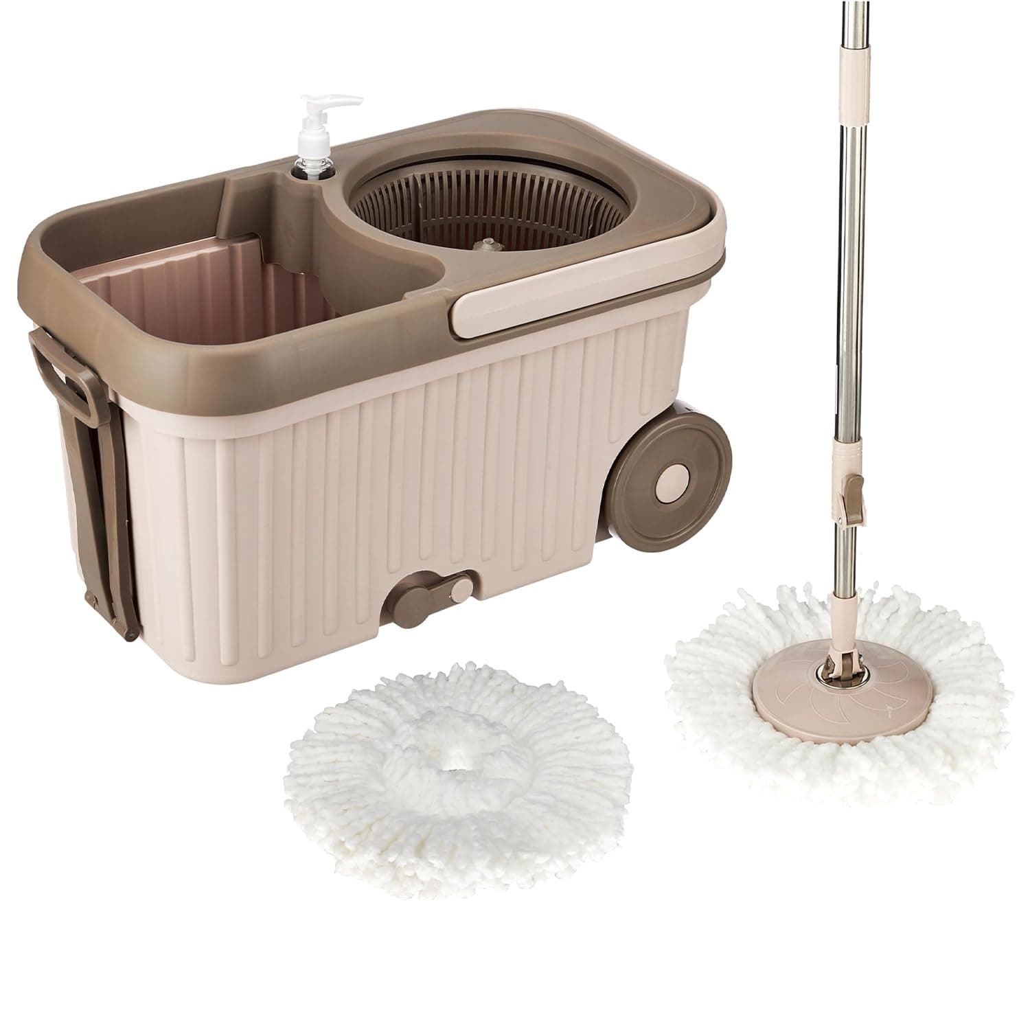 Presto! Elite Spin Mop with Bigger Wheels and Auto- Fold Handle, Chestnut, 2 Refills, Stainless Steel, Microfiber,Chestnut