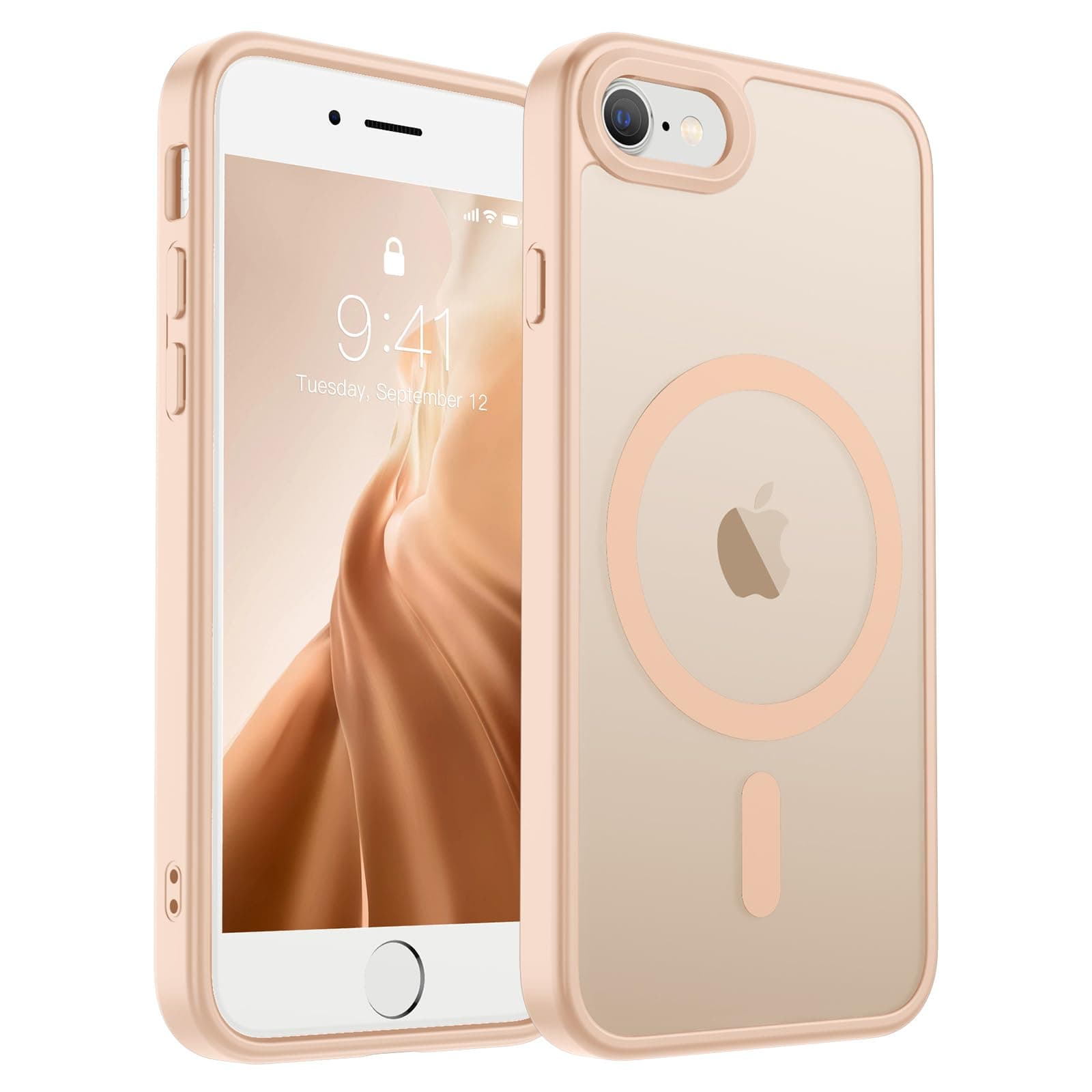 SUPFINE Magnetic for iPhone SE Case 2022(3rd)/2020(2rd),iPhone 8 Case(Compatible with MagSafe)(10 FT Military Grade Drop Protection) Slim Translucent Matte Phone Case,Sand Pink