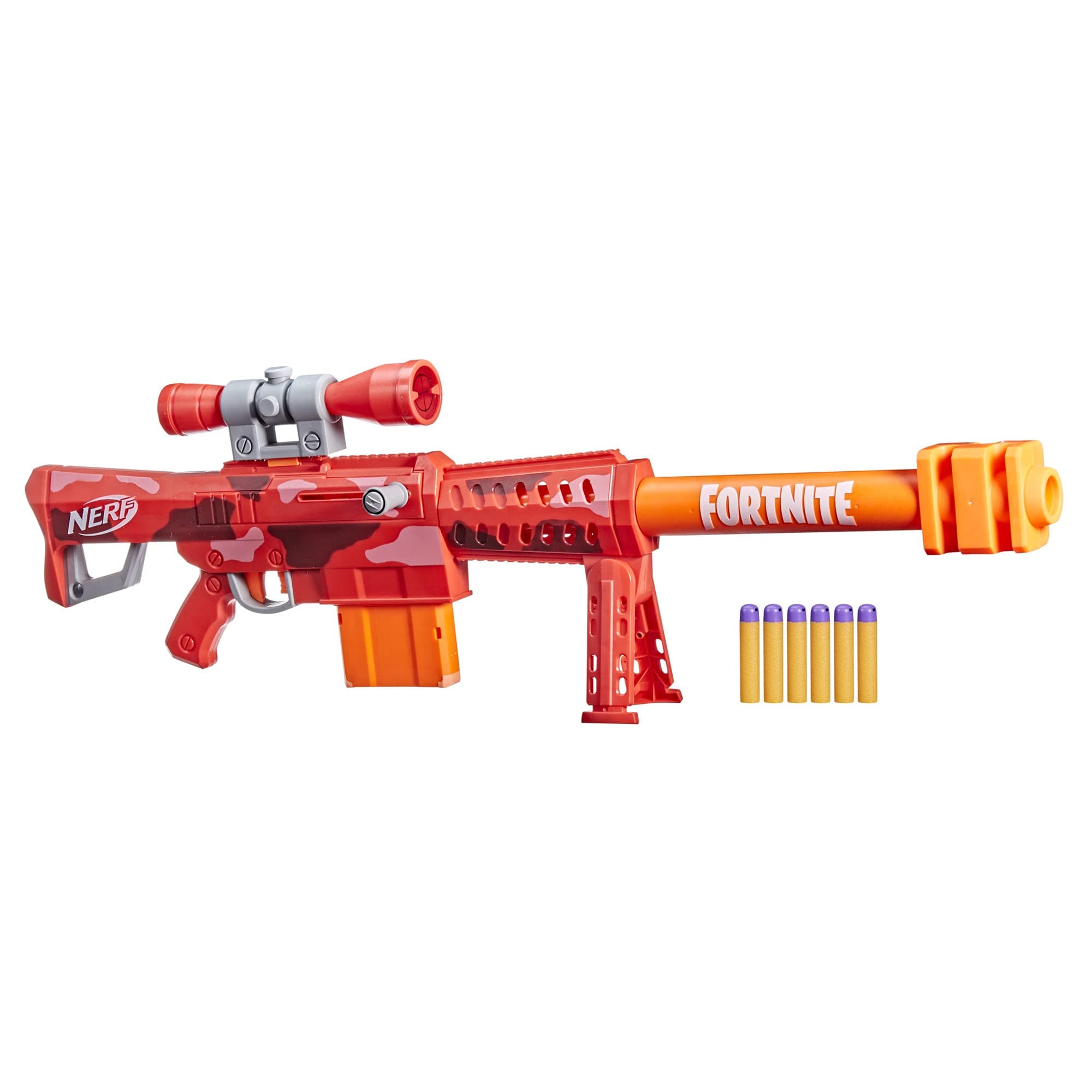 Fortnite Heavy SR Blaster Scope, Big Blaster, 6 Mega Darts, 6-Dart Clip, Kids Toy Foam Blasters, Fortnite Toys for Boys and Girls