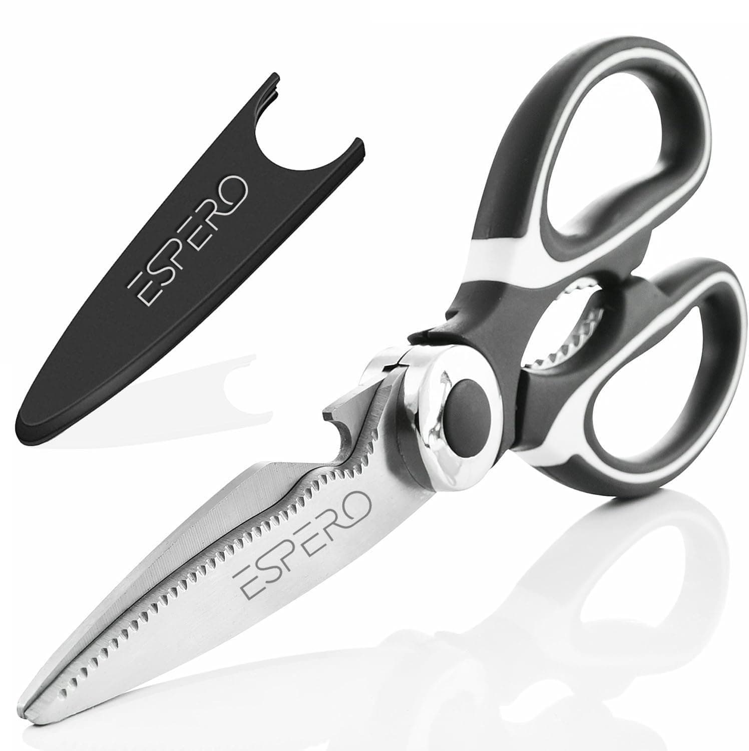 ESPERO Multi Purpose Made In Japan Kitchen Scissors, food scissors,Premium Stainless Steel Solid Kitchen Shears for Meat, Seafood, Chicken, Vegetables, Herbs, BBQ, Bottle Opener (Black)