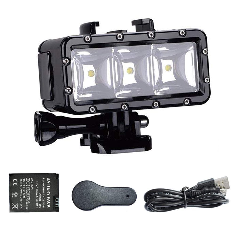 Underwater Light, Waterproof Light, Dimmable Waterproof (45m) LED Video Light for GoPro 13,11,10,9,8,7,6,5,4,3, DJI Action, Insta 360 Action Cameras