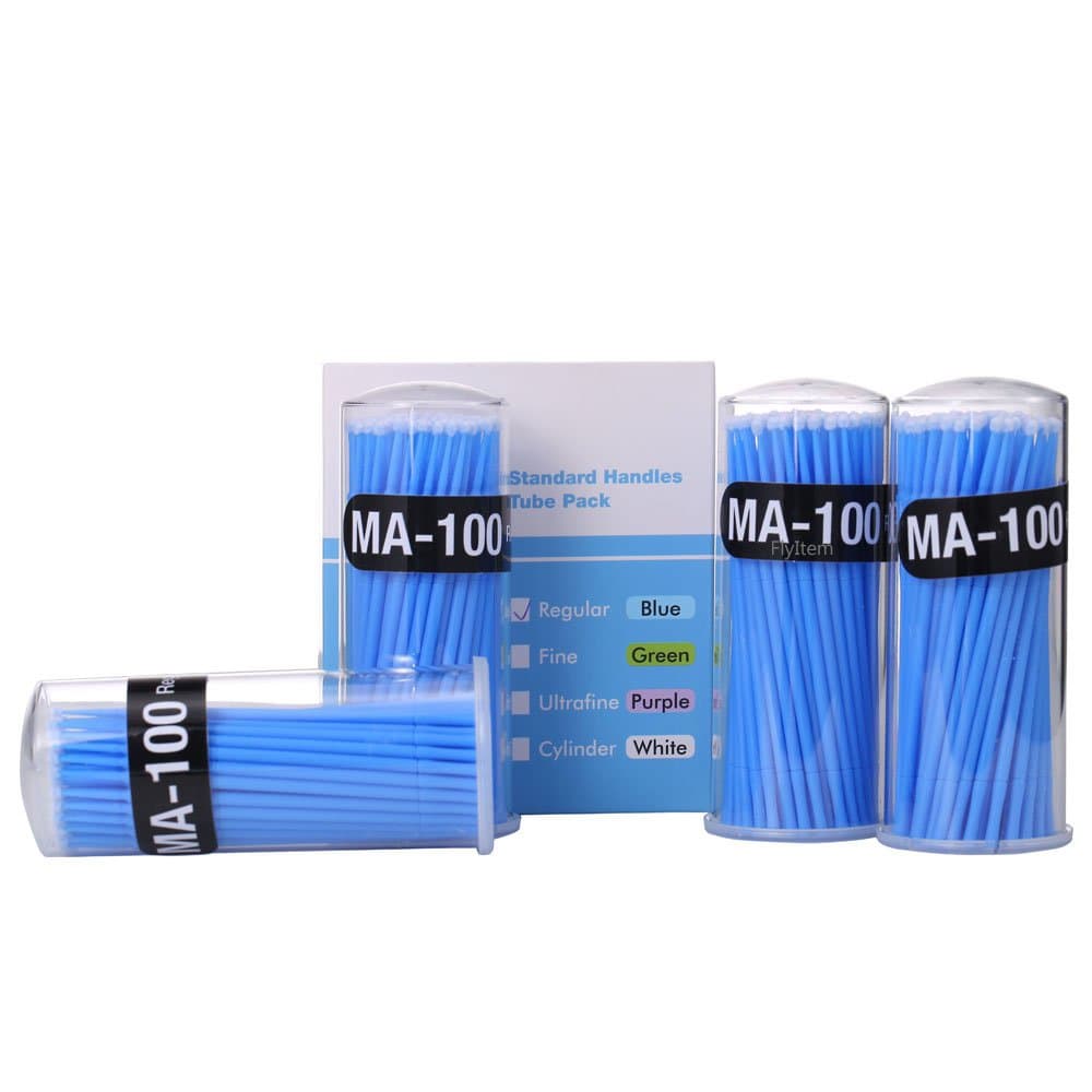 FlyItem 400 Pcs Blue Professional Regular Disposable Micro Mascara Applicator Brush Bendable Individual Eyelash Extension Mini Fiber Swabs Eye Lash Makeup Cosmetic Tool (Blue)