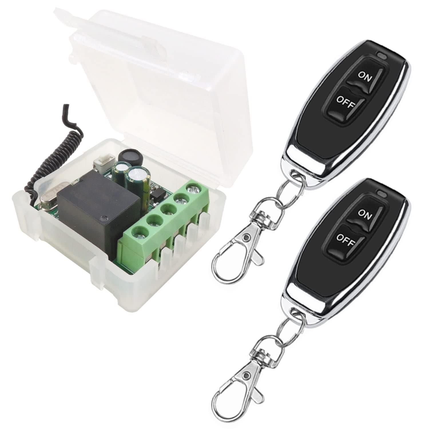 DieseRC Wireless Remote Control Switch 433Mhz 220V 230V 240V 1 Channel Radio Control Relay Receiver with 2 Transmitters keyfobs Potential-Free Contacts Relay Controller