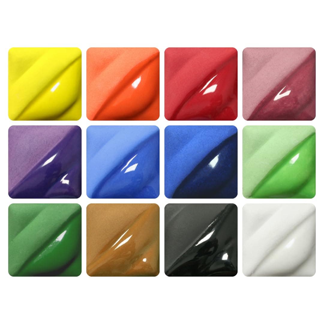 AMACO Velvet Underglazes 12-Count Set No. 4, 12 Assorted Colors in 2 oz. (59 mL) Jars, Cone 05-10 (V) Intermixable Liquid Ceramic Pottery Underglazes for Bisque and Wet/Unfired Clay