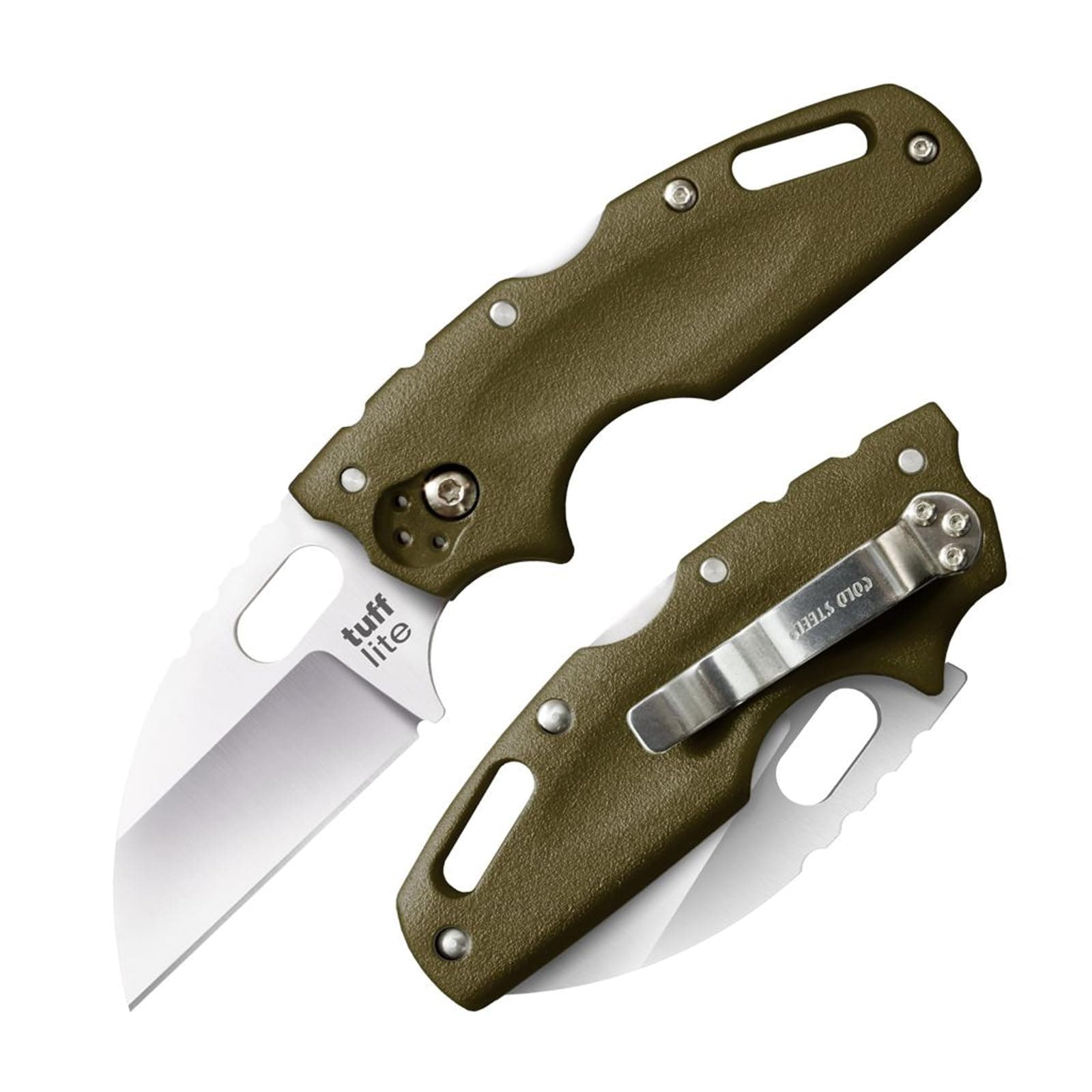 COLD STEEL Tuff Lite 2.5" AUS8A Sheepsfoot Razor-Sharp Plain Blade 3.5" Griv-Ex OD Green Handle Pocket Folding Knife, Blister Pack