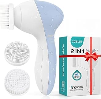 COSLUS Facial Cleansing Brush Silicone Face Scrubber: 2 in1 FBS-D Electric Exfoliating Massage Device Waterproof Deep Cleaning Exfoliation Rotating Spa Machine - Electronic Skin Care Wash Clean System