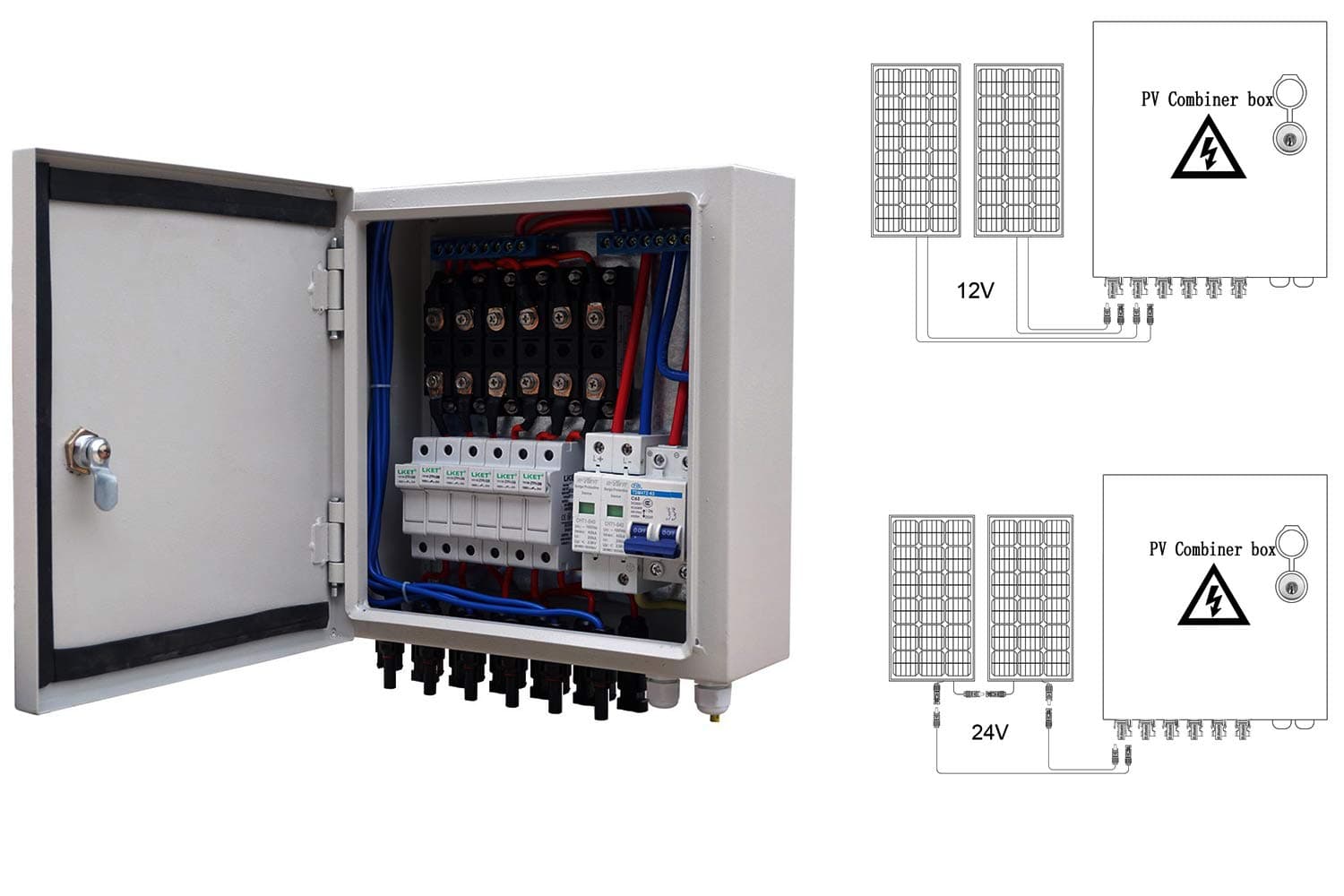 ECO LLC 6 String PV Combiner Box 10A Rated Current with Lighting Arreste and Grounding Bus-Bar Ideal For Off-grid Solar System