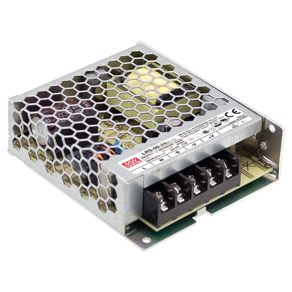 Mean Well LRS-50-5 Switching Power Supply, Single Output, 5V, 10A, 50W, 3.9" L x 3.23" W x 1.18" H