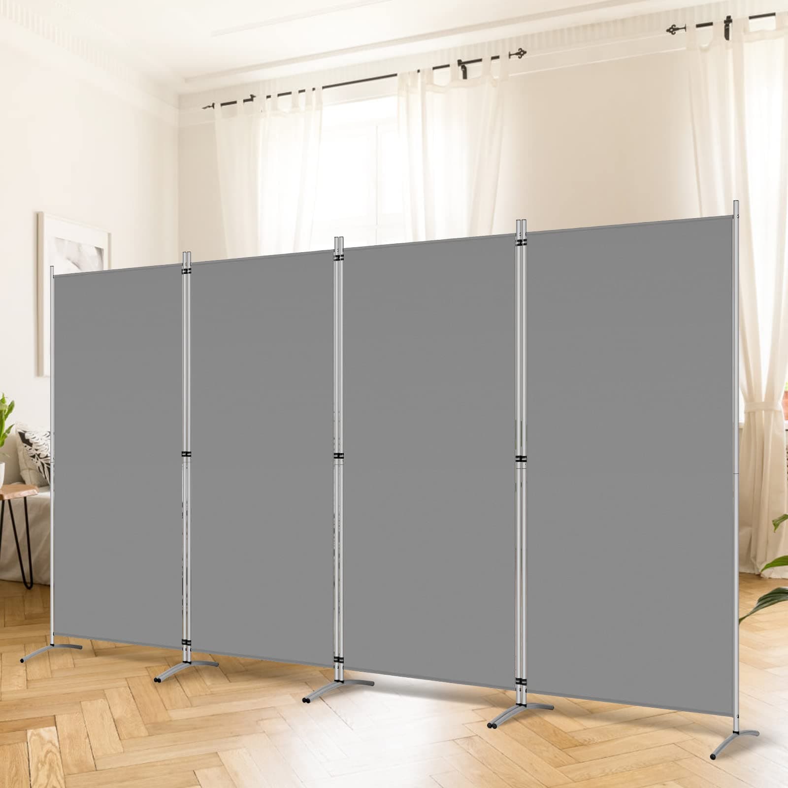 RANTILA 4 Panel Divider 6ft High Folding Privacy Screen Freestanding Room Partition Wall Divider 136"W x 20"D x 71"H Gray