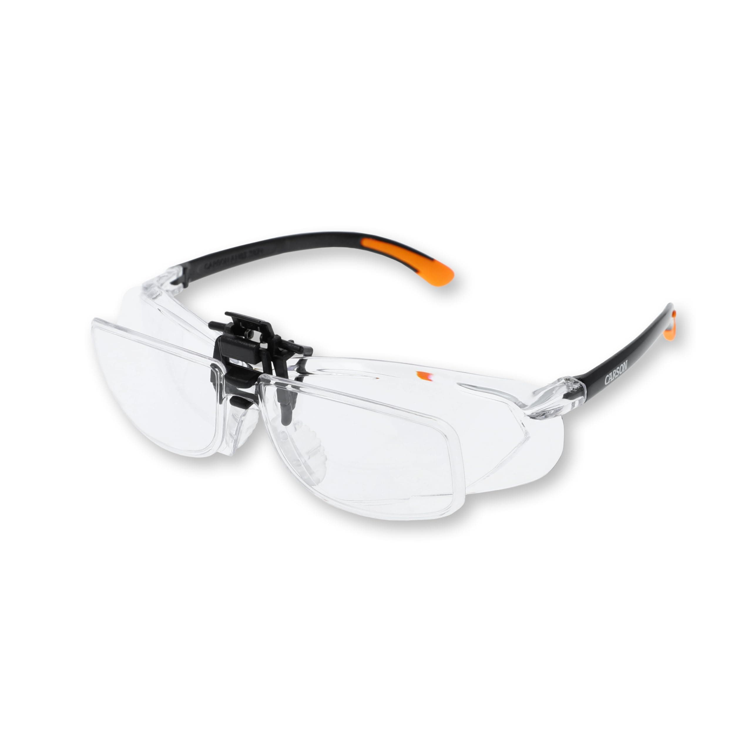 Carson Scratch Resistant Polycarbonate 1.5X Power (+2.5 Diopter) Protective Magnifying Safety Glasses with Clip-on, Flip-Up Lens System, Clear (VM-20)
