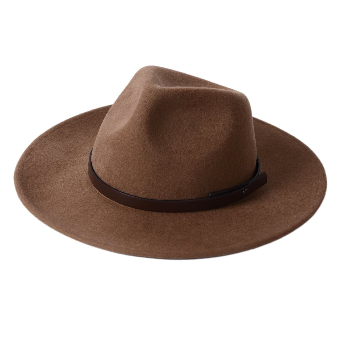 Fedora Hat 100% Wool Felt Panama Crushable Vintage With Front Center Dent Crown Wide Brim Water Resistant For Men and Lady's Trilby(Brown)