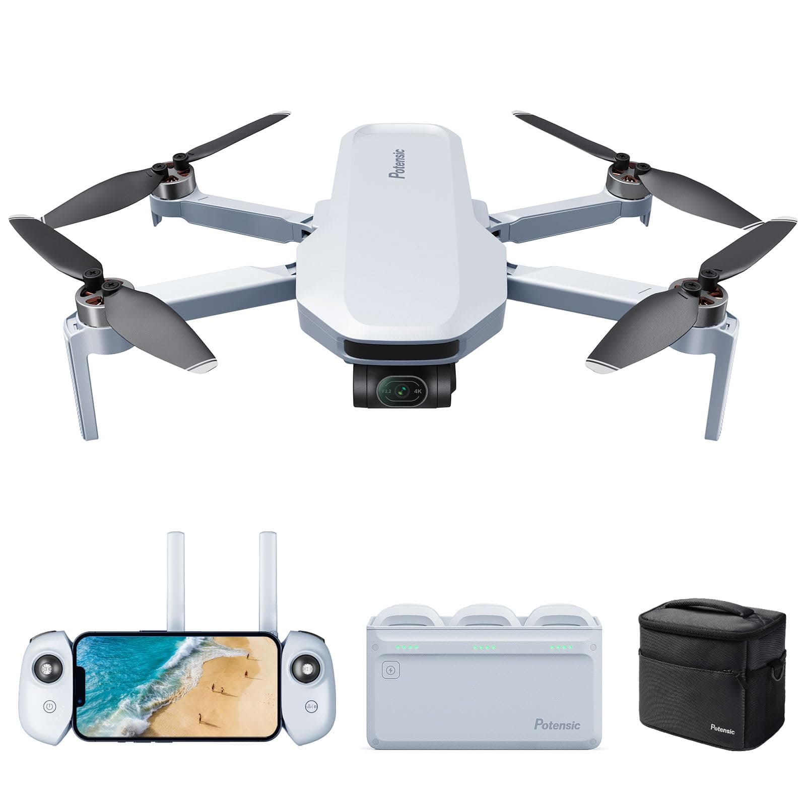 ATOM 4K GPS Drone with 3-Axis Gimbal, 6KM FPV Transmission, Visual Following/QuickShots/RTH, Under 249g, Wind Force 5, Long Flight Time, 12MP Photos (ATOM Fly More Combo - US)