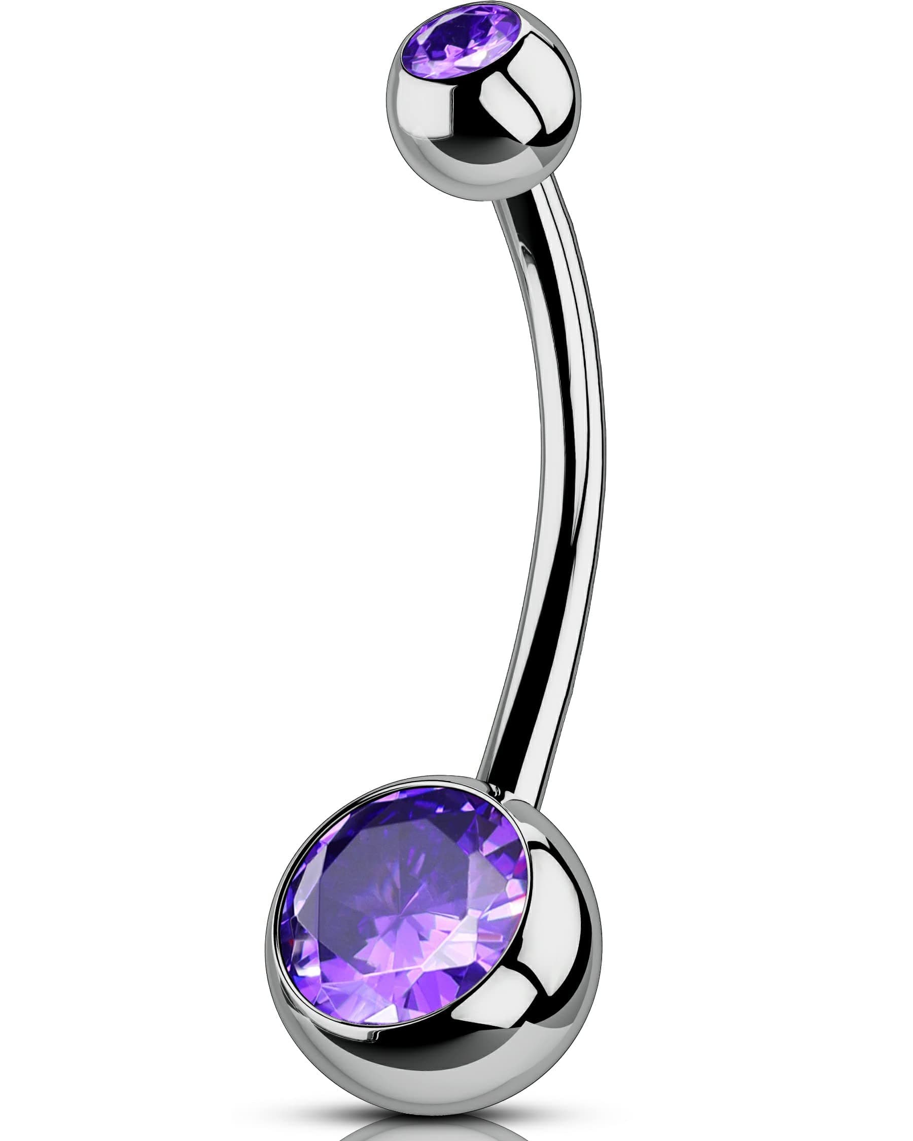 OUFER Titanium Belly Button Rings, Internally Threaded 14mm Long Belly Ring, Round CZ Navel Rings for Women Men, 1.6*14MM, Titanium, cubic-zirconia