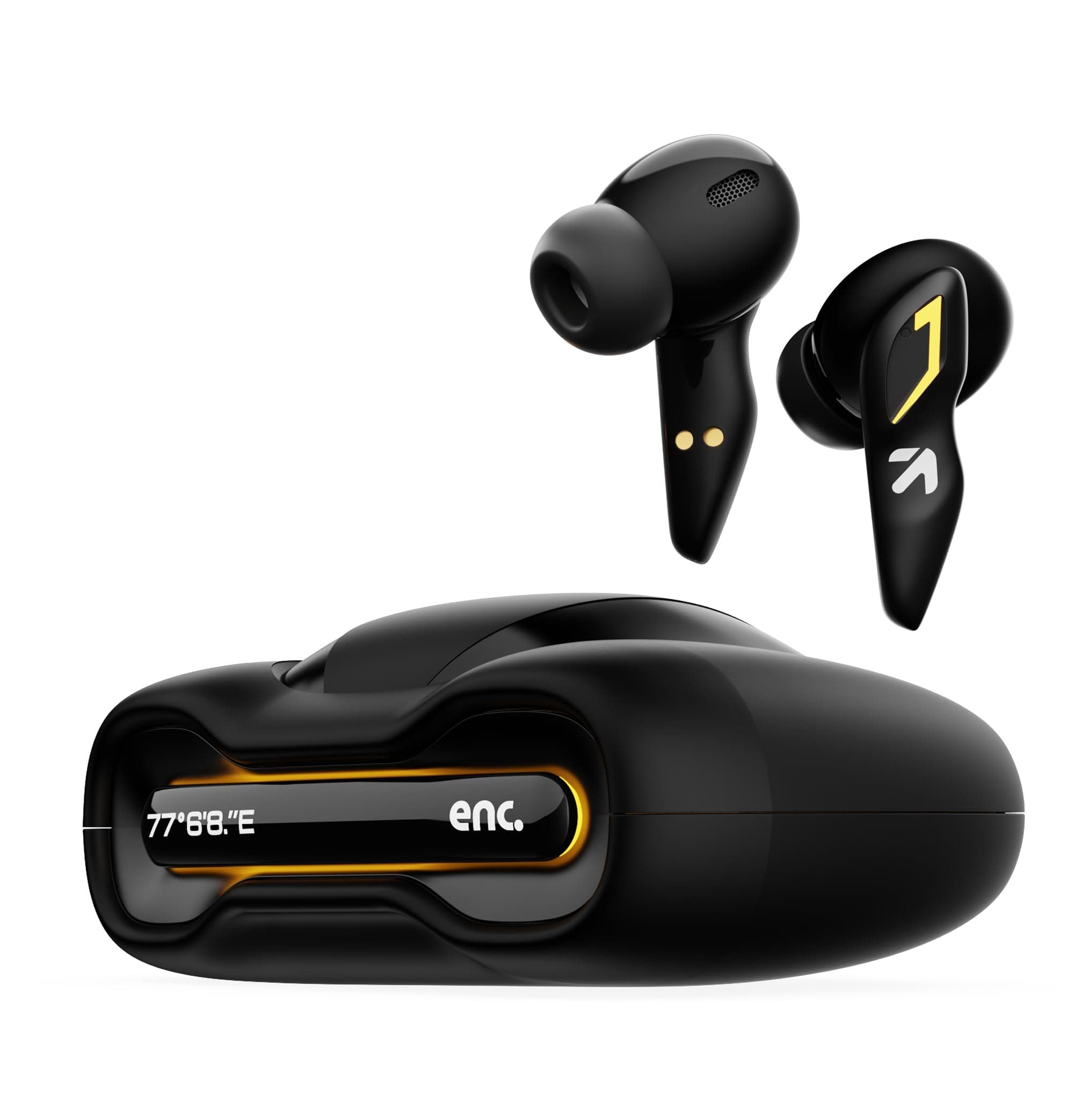 UFO with 48H Playtime, Built-in App Support, 45ms Low Latency Gaming, 4 Mics ENC, Breathing LEDs, 13mm Bass Drivers Ear Buds TWS, Made in India (Black Gloss)