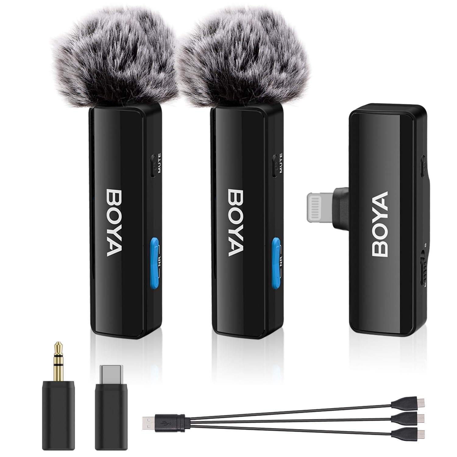 BOYA BOYALINK A2 Wireless Lavalier Microphone for iPhone/Android/Camera Vlogging, All-in-One Lapel Dual Mic System & Lightning & USB-C Inputs for Smartphones/DSLR YouTube Facebook Live (A2)
