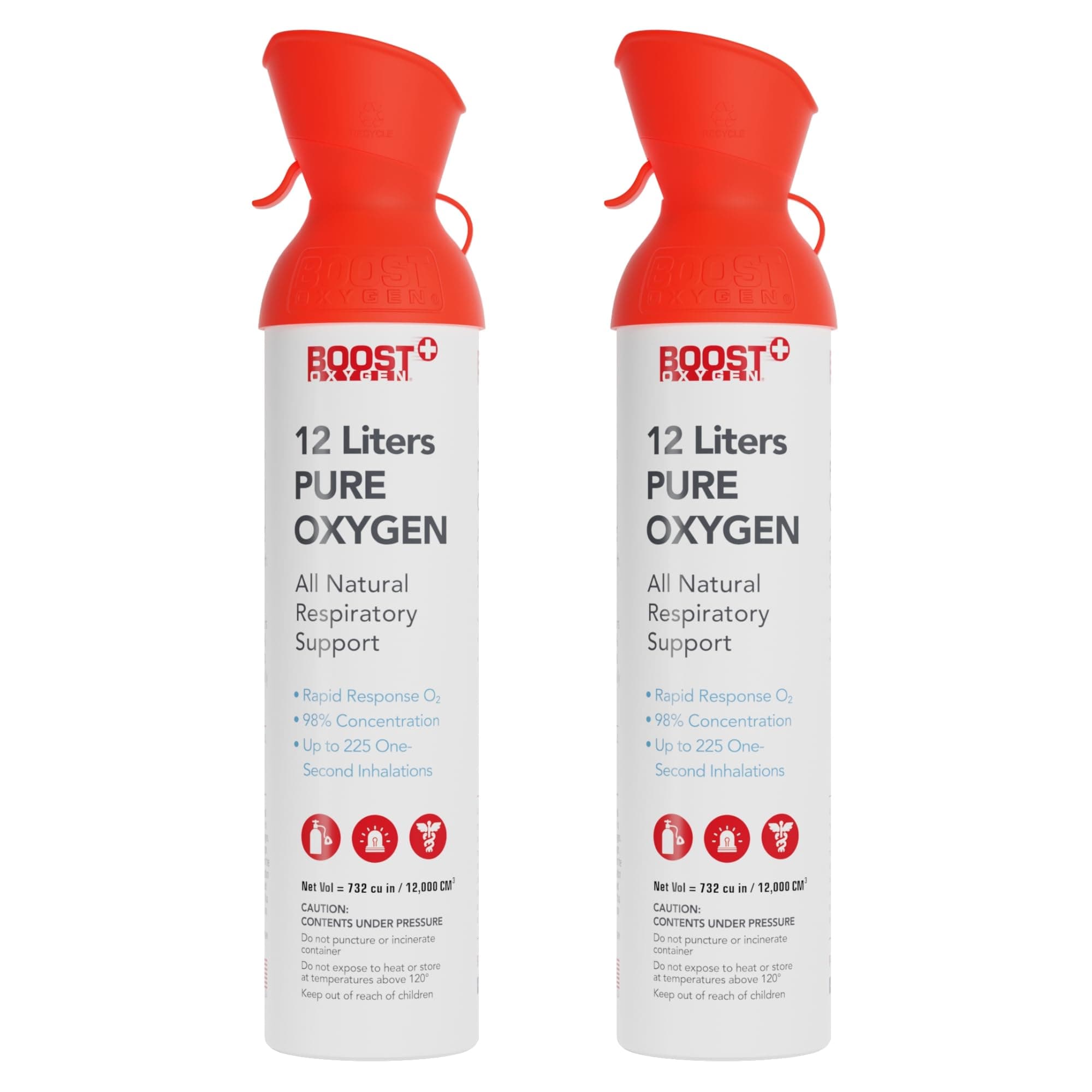 Boost Oxygen Extra-Large Rapid Response 12L Canister | Respiratory Support for Aerobic Recovery, Altitude, Performance & Health (2 Pack)