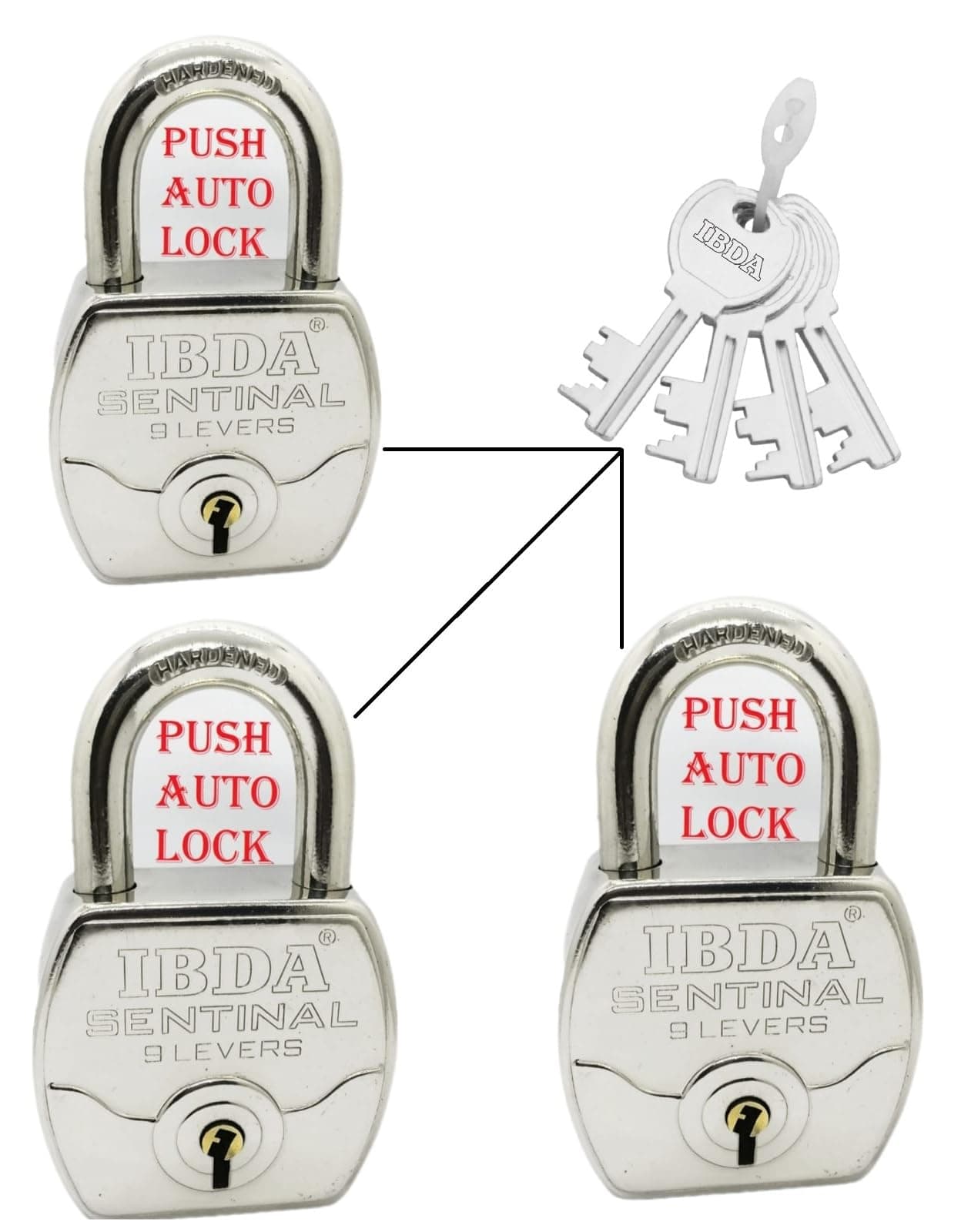 3 Locks with Same Key | Multiple Locks with Single Key | Common Key Lock | Steel Body | Lock for Home, Shutter, gate, Door, Channel, Shop, Outdoor, Indoor | Same Key Lock Set of 3 with 4 Keys