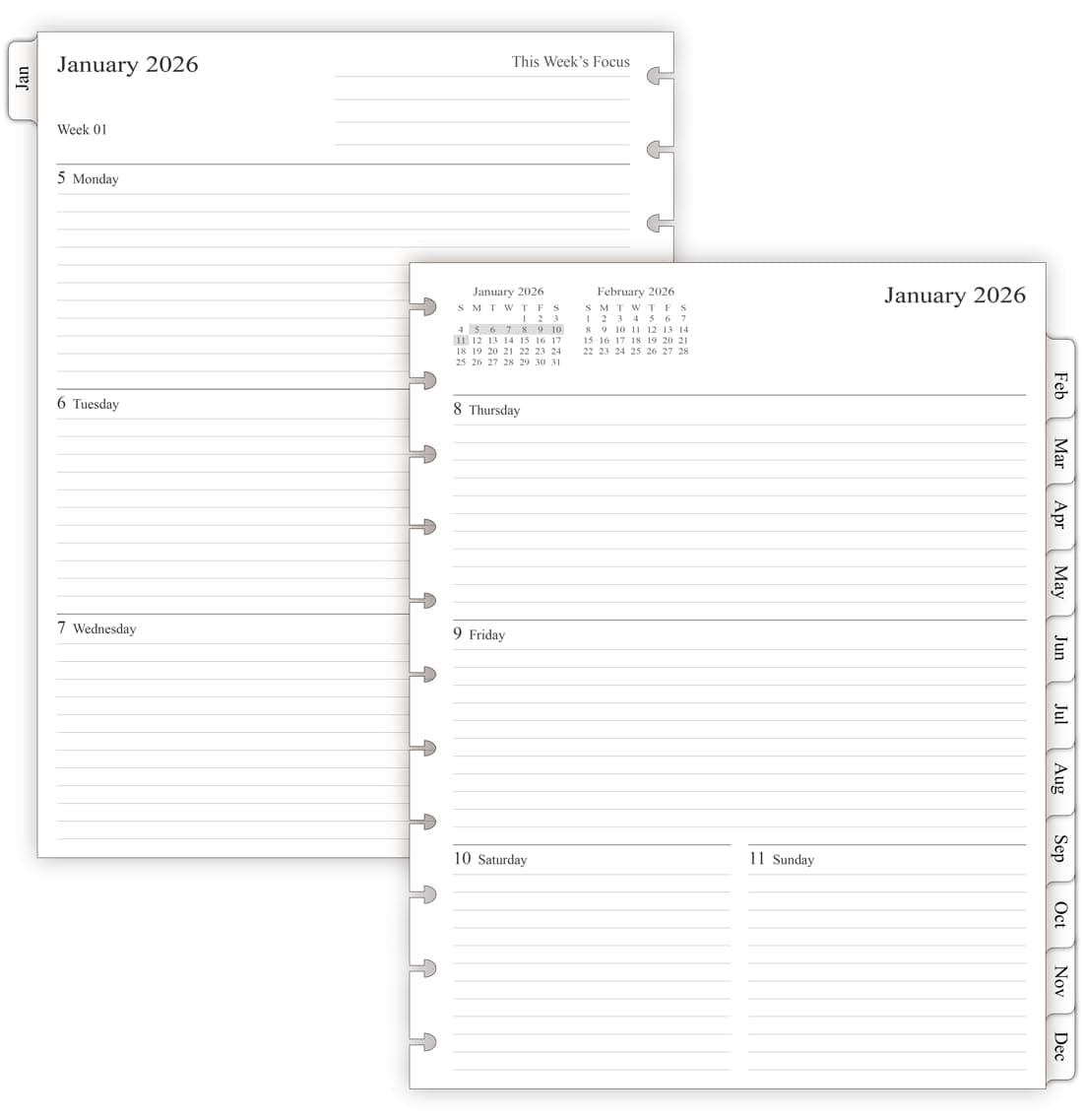 2022 Weekly Discbound Notebook Refills with Monthly Tabs, Letter Size, 8-1/2" x 11"