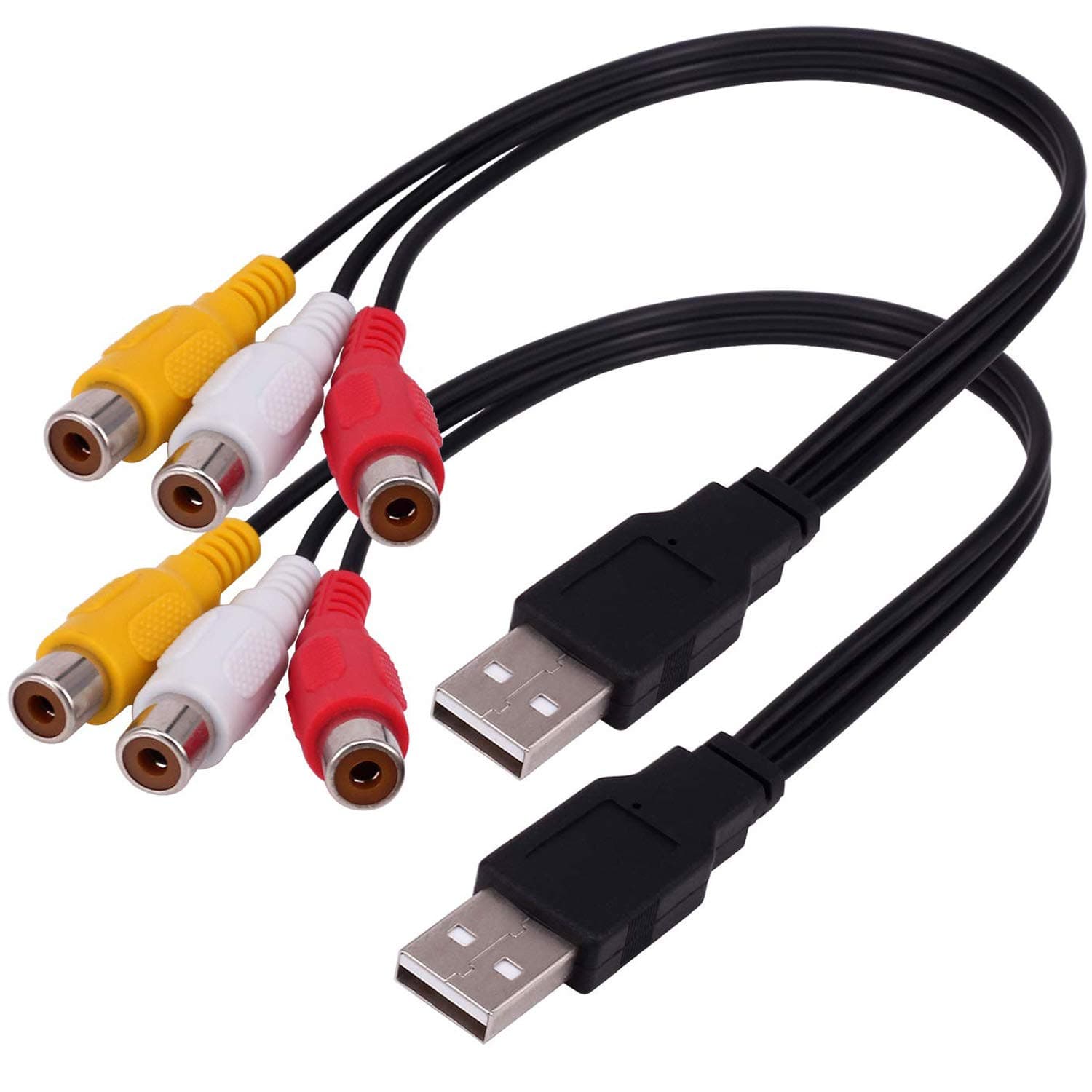BERANMEY USB to 3RCA Cable, [2 Pack] 0.25m USB Male to 3 RCA Female Jack Splitter Audio Video AV Composite Adapter Cable Cord for TV/PC.