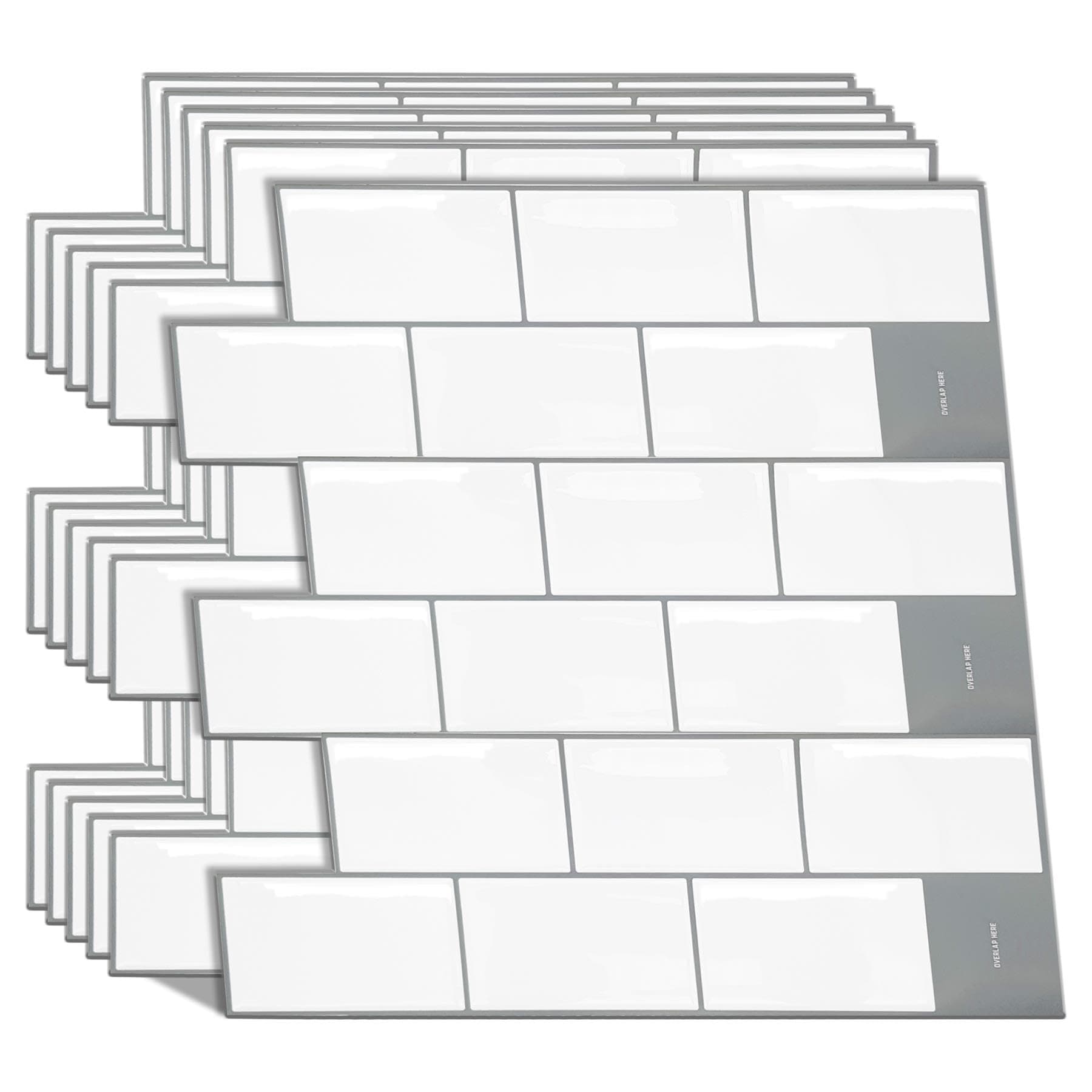 WALPLUS 3D Tile Stickers Peel and Stick Backsplash Splashback Decals Tile Transfer for Kitchen Bathroom Living Room London Metro Classic Brick Brilliant White Glossy 6 Sheets 30.5cm(12")