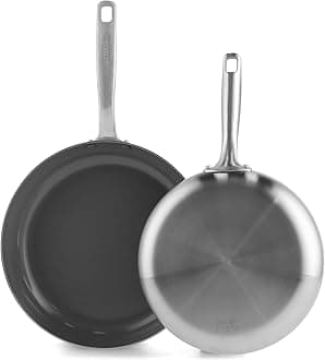 Chatham Tri-Ply Stainless Steel Healthy Ceramic Nonstick 10" and 12" Frying Pan Skillet Set, PFAS-Free, Induction Suitable, Dishwasher Safe, Silver