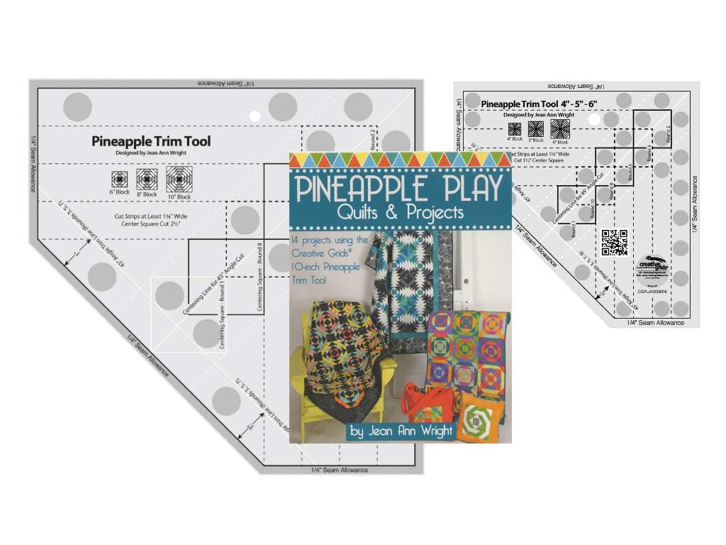 Creative Grids Bundle - Pineapple Trim Tool (CGRJAW3), Pineapple Trim Tool Mini (CGRJAW3MINI) with 64 Page Book "Pineapple Play" by Jean Ann Wright