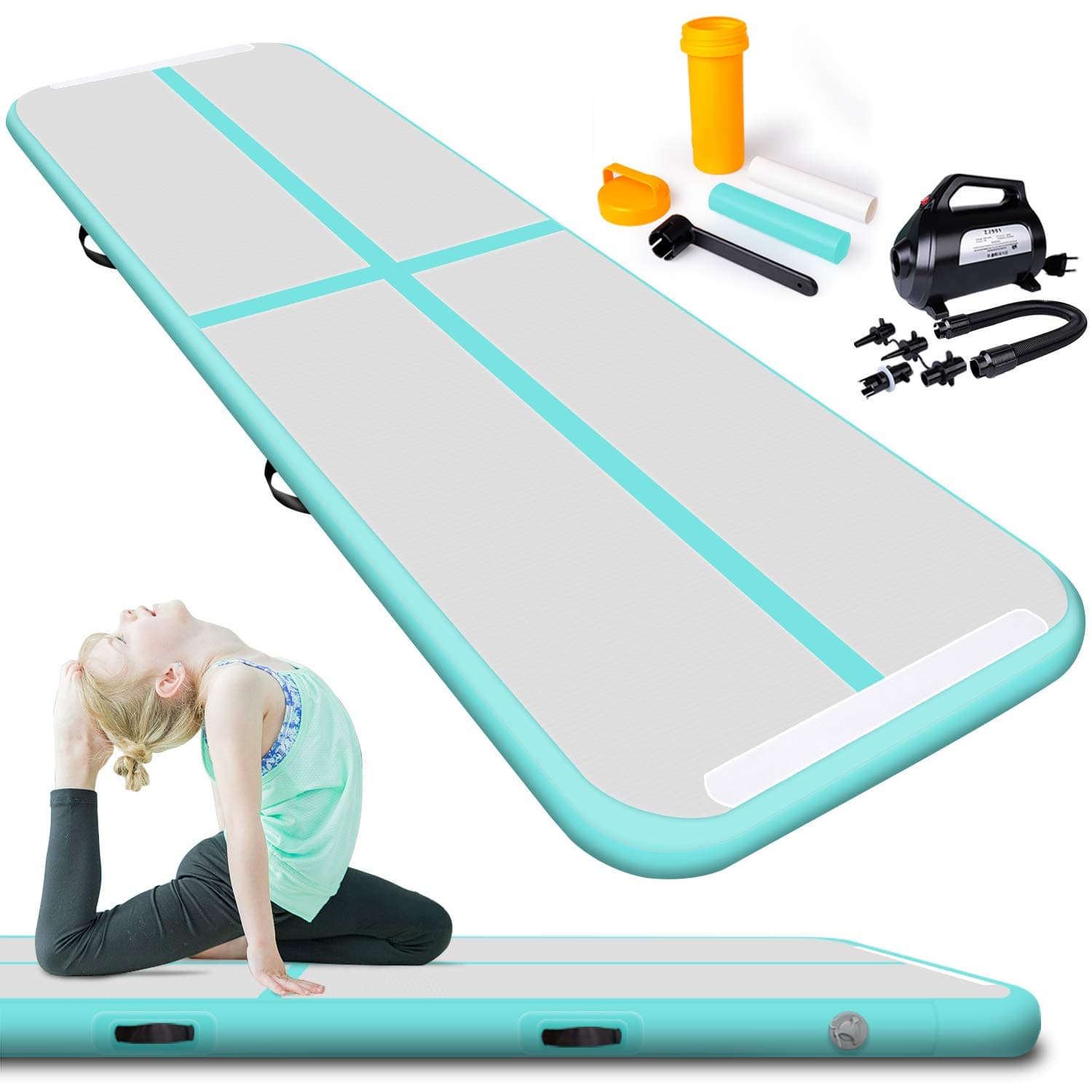 Lamlingo 2/3/4/5/6/7/8/9/10/11/12 Inflatable Gymnasium Mat Indoor Outdoor/Gym/Training/Gymnastics Mat Inflatable Air Runway Fitness Mat with 600W Electric Air Pump