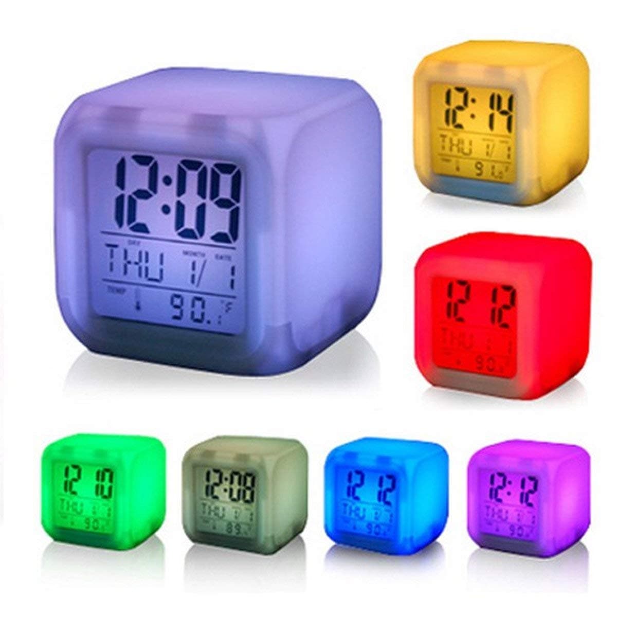 RK enterprise Plastic 7 Colour Changing LED Digital Alarm Clock with Date, Time, Temperature (Multicolour, 8 x 8 cm)