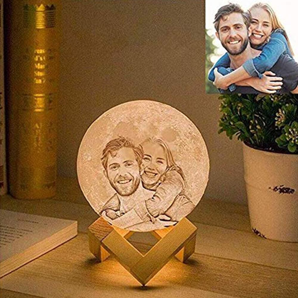 Personalized 3D Moon Lamp, Customized Photo & Text Moon Night Light, LED Touch Control Lunar Table Lamp, Kids Lover Birthday Party, 15CM