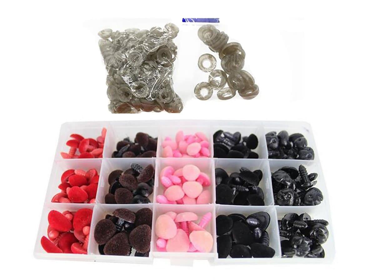 140PCS Triangle 4 Sizes 11-16mm Plastic Flocking Safety Noses Eyes with Washers for Bear Doll Animal Puppet Crafts DIY Sewing Crafting Buttons