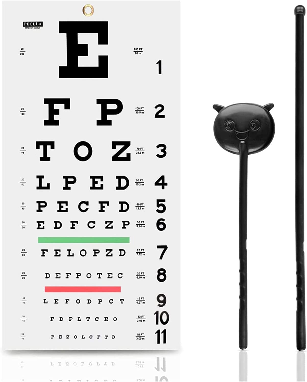 PECULA Snellen Eye Chart, Wall Chart, 22 in x 11 in, Red & Green Color Vision Test, Plastic, Washable, Perfect for Optometrists, Students, Offices & Schools