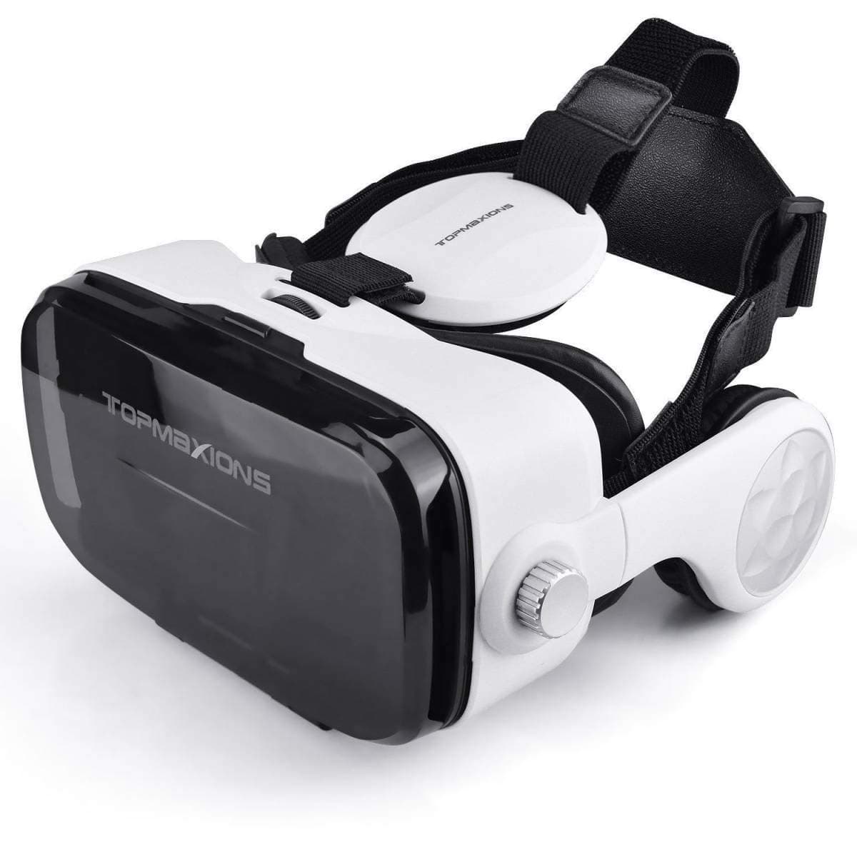 VR Headset with Headphone, Topmaxions 3D Glasses Virtual Reality Goggles Adjustable Headstrap for iPhone and Android Smartphones 4.5"-6.5" Movies and Games